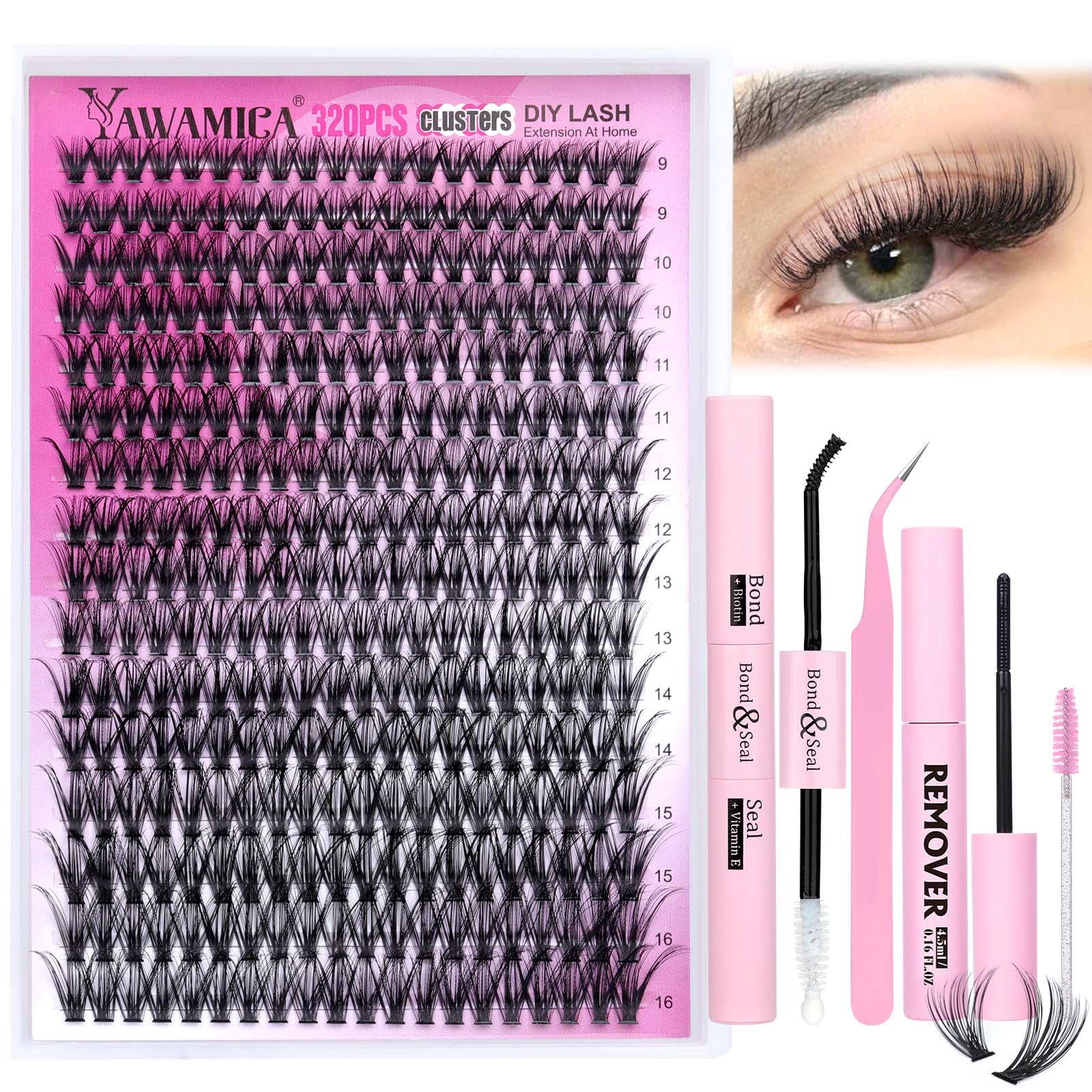 Kit De Extensión De Pestañas Yawamica, 320 Unidades, Lash Clusters D Curl - Venta Internacional. $492