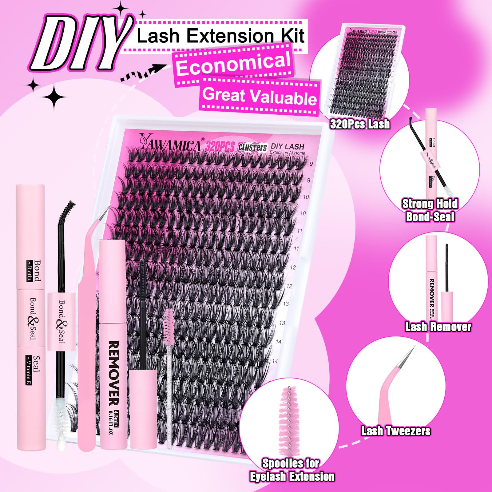 Foto 2 | Kit De Extensión De Pestañas Yawamica, 320 Unidades, Lash Clusters D Curl - Venta Internacional.