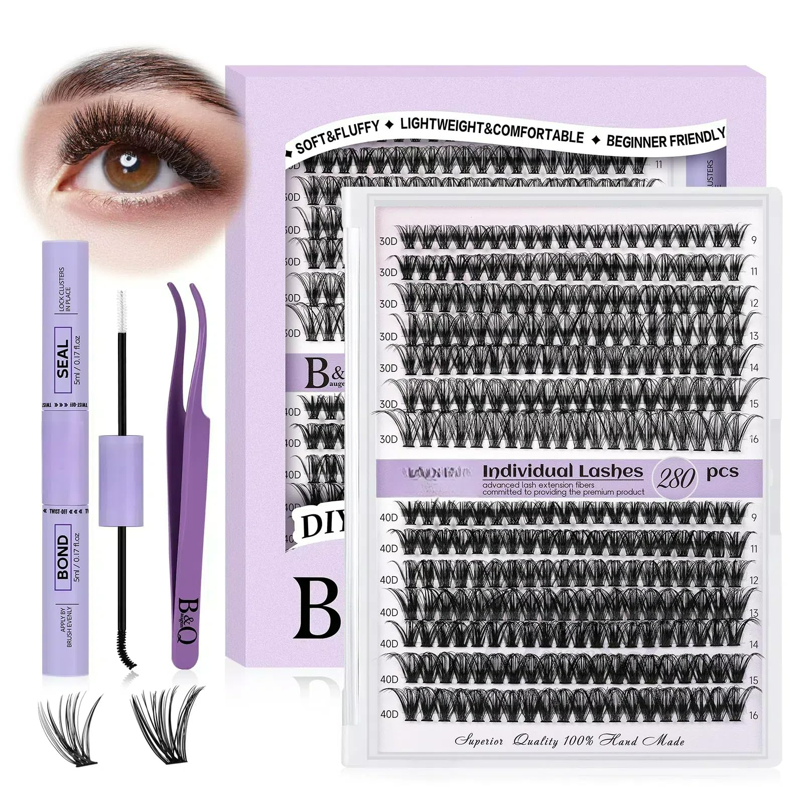 Kit De Extensiones De Pestañas B&qaugen Diy, 280 Unidades, Pestañas Individuales, Rizo En D - Venta Internacional.