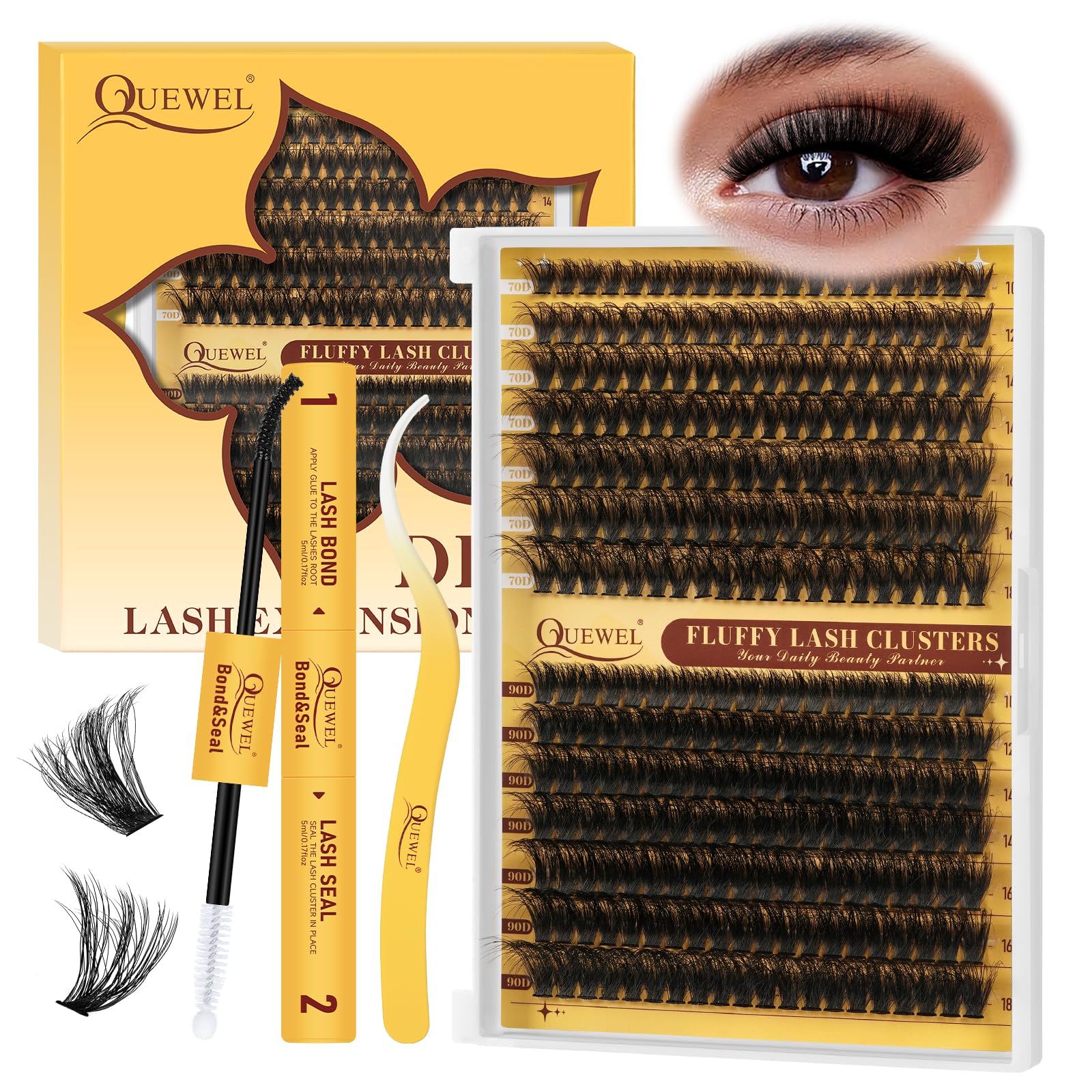 Kit De Extensión De Pestañas Quewel, 280 Unidades, Grupos De Pestañas Esponjosas 70d+90d - Venta Internacional.