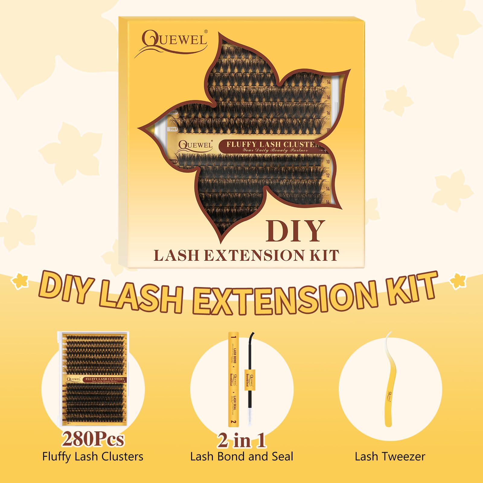 Foto 2 | Kit De Extensión De Pestañas Quewel, 280 Unidades, Grupos De Pestañas Esponjosas 70d+90d - Venta Internacional.