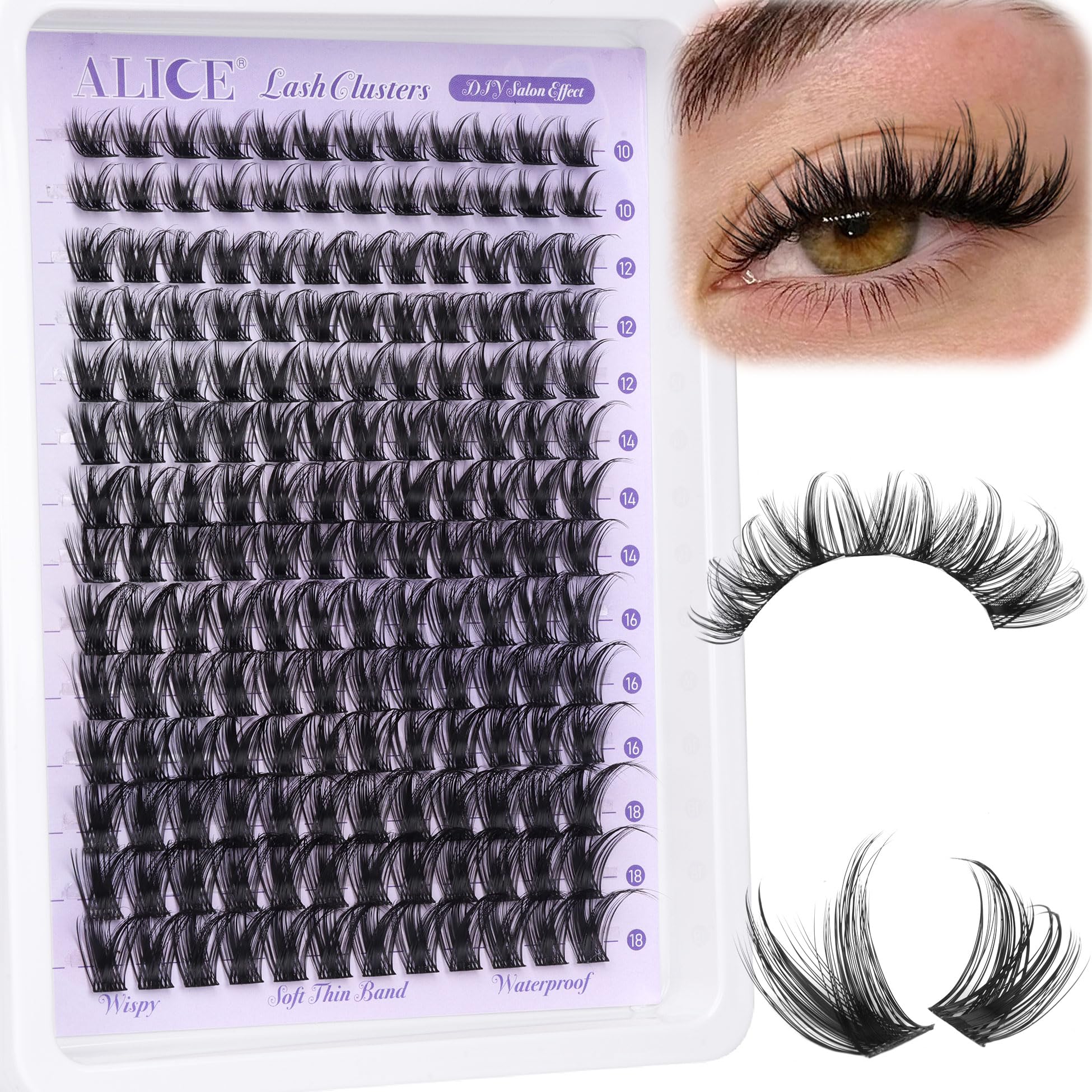 Foto 1 | Extensiones De Pestañas Alice Lash Clusters Wispy 168 Unidades 10-18 Mm - Venta Internacional.