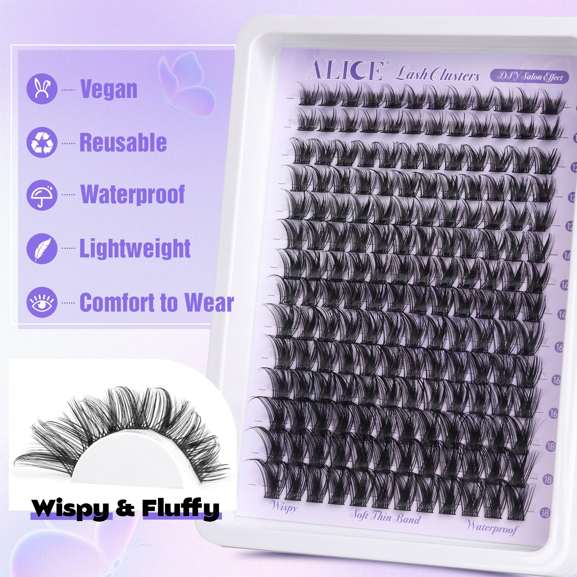 Foto 5 pulgar | Extensiones De Pestañas Alice Lash Clusters Wispy 168 Unidades 10-18 Mm - Venta Internacional.