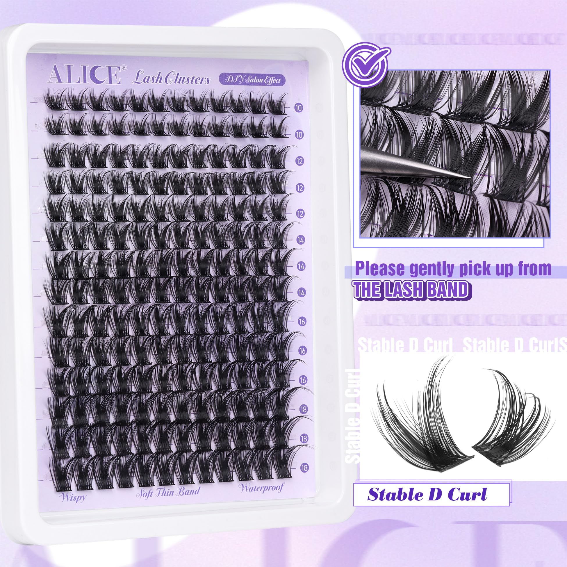 Foto 6 | Extensiones De Pestañas Alice Lash Clusters Wispy 168 Unidades 10-18 Mm - Venta Internacional.