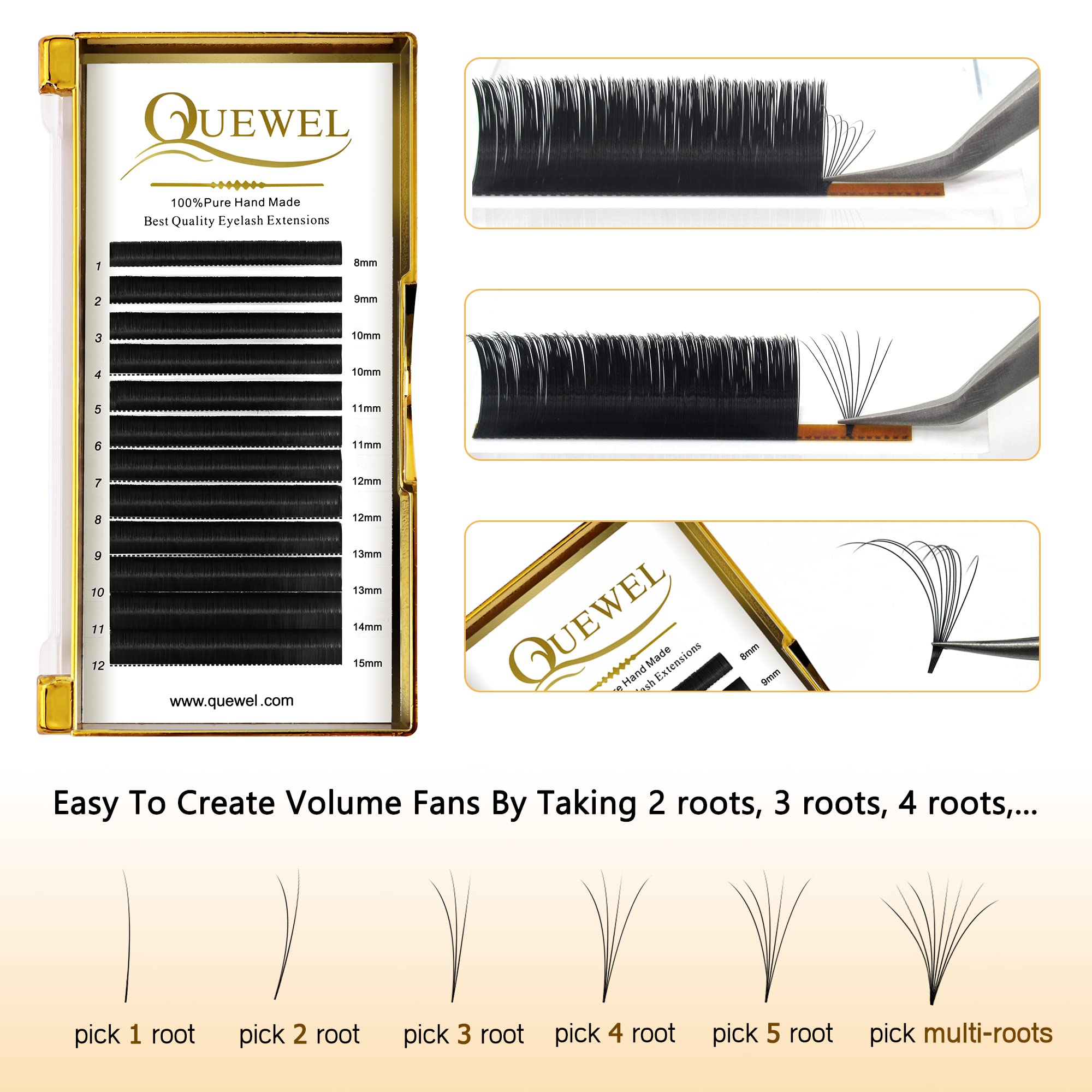 Foto 4 | Extensiones De Pestañas Con Volumen Quewel, 0,03-0,12 Mm C/cc/d/dd Curl - Venta Internacional.