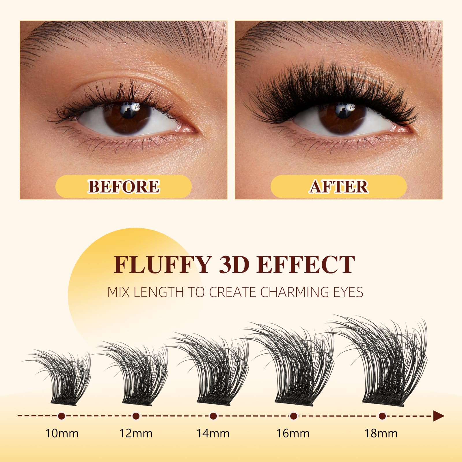 Foto 6 | Kit De Extensión De Pestañas Quewel Fluffy Lash Clusters Con 168 Grupos De Pestañas - Venta Internacional.