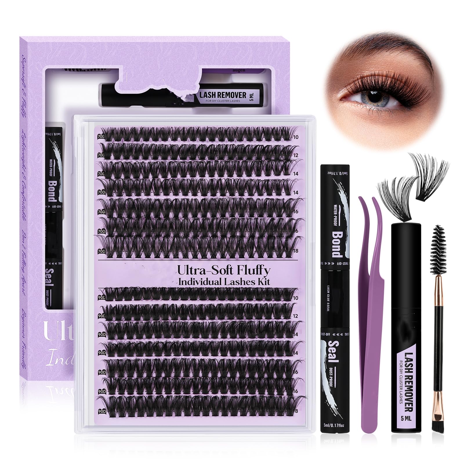 Kit De Extensión De Pestañas B&qaugen Lash Clusters, 280 Unidades, 70d+90d - Venta Internacional.