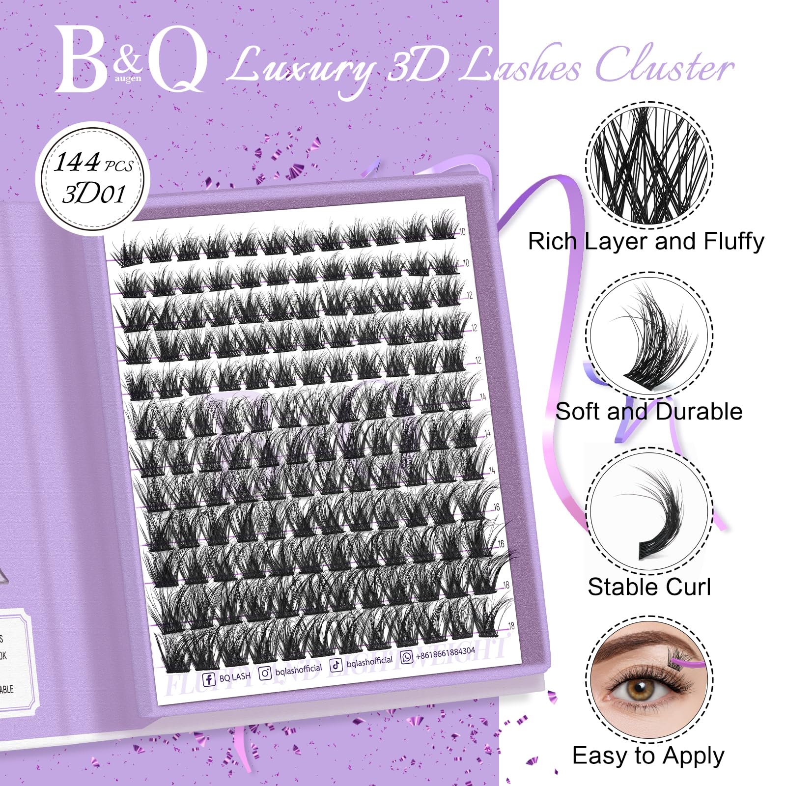 Foto 3 pulgar | Eyelash Clusters B&qaugen, 144 Unidades, Efecto 3d, 10-18 Mm, Aspecto Natural - Venta Internacional.