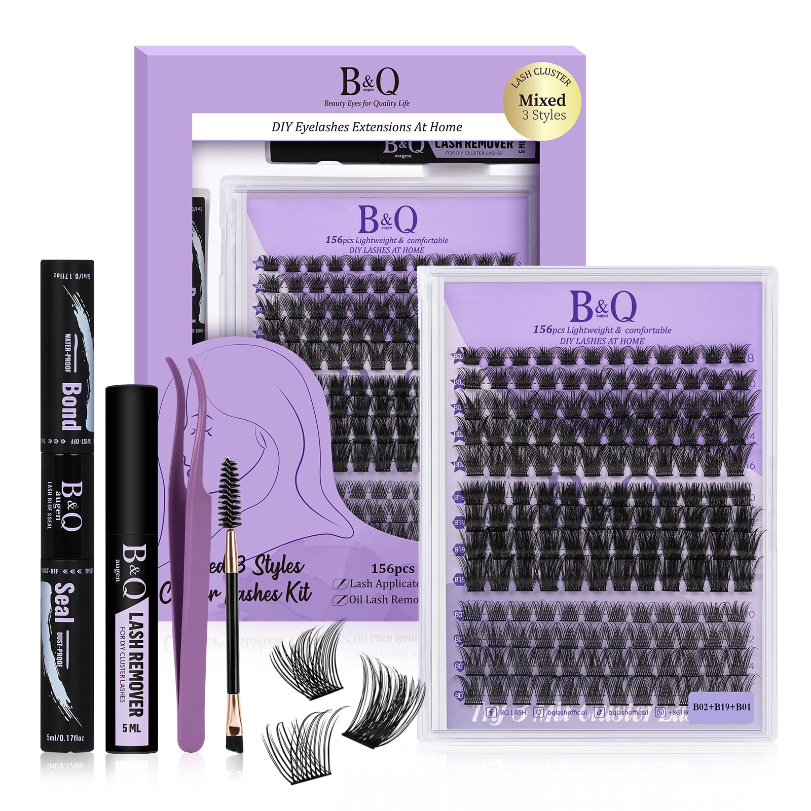 Kit De Extensión De Pestañas B&qaugen Lash Clusters, 156 Unidades Con Herramientas - Venta Internacional.