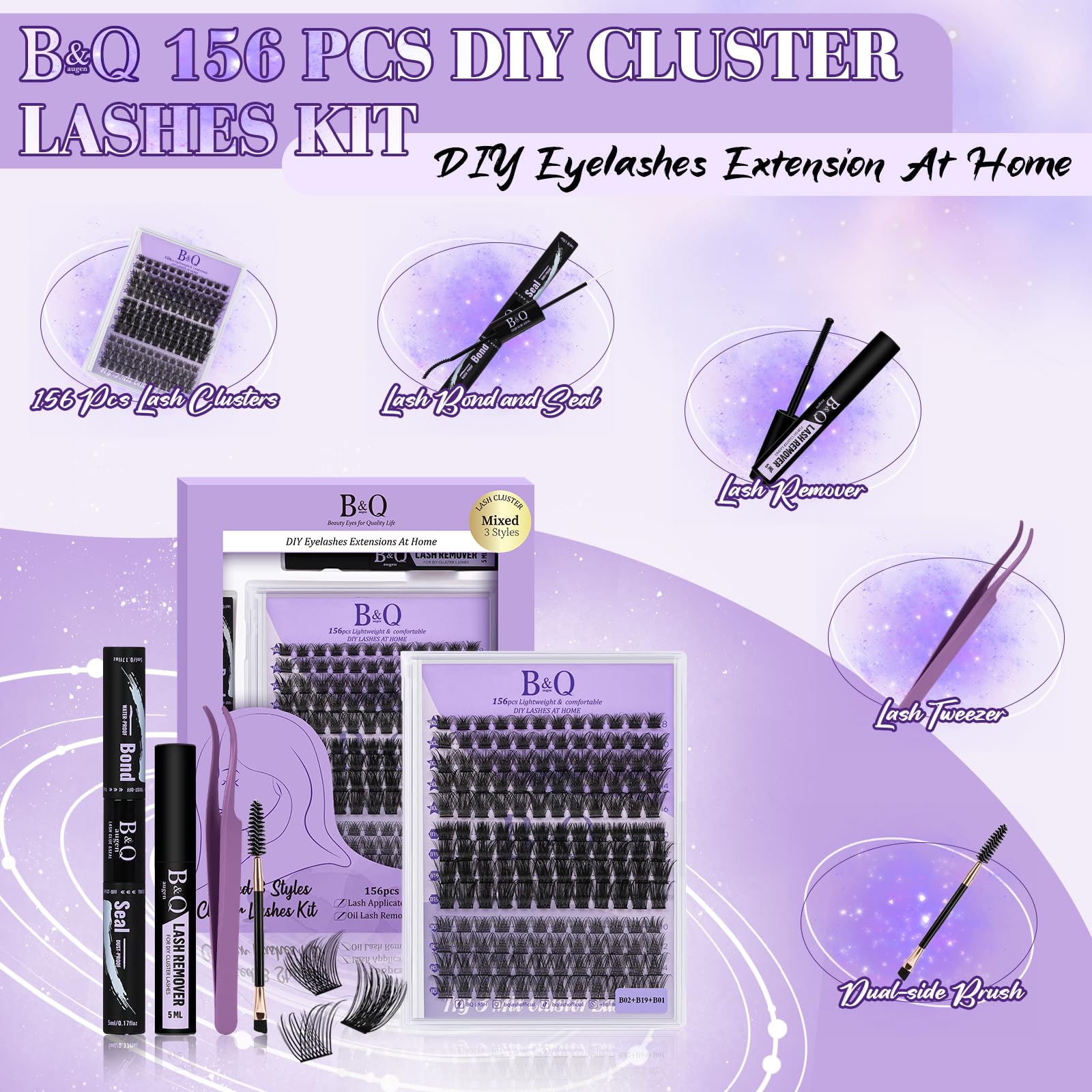 Foto 3 pulgar | Kit De Extensión De Pestañas B&qaugen Lash Clusters, 156 Unidades Con Herramientas - Venta Internacional.