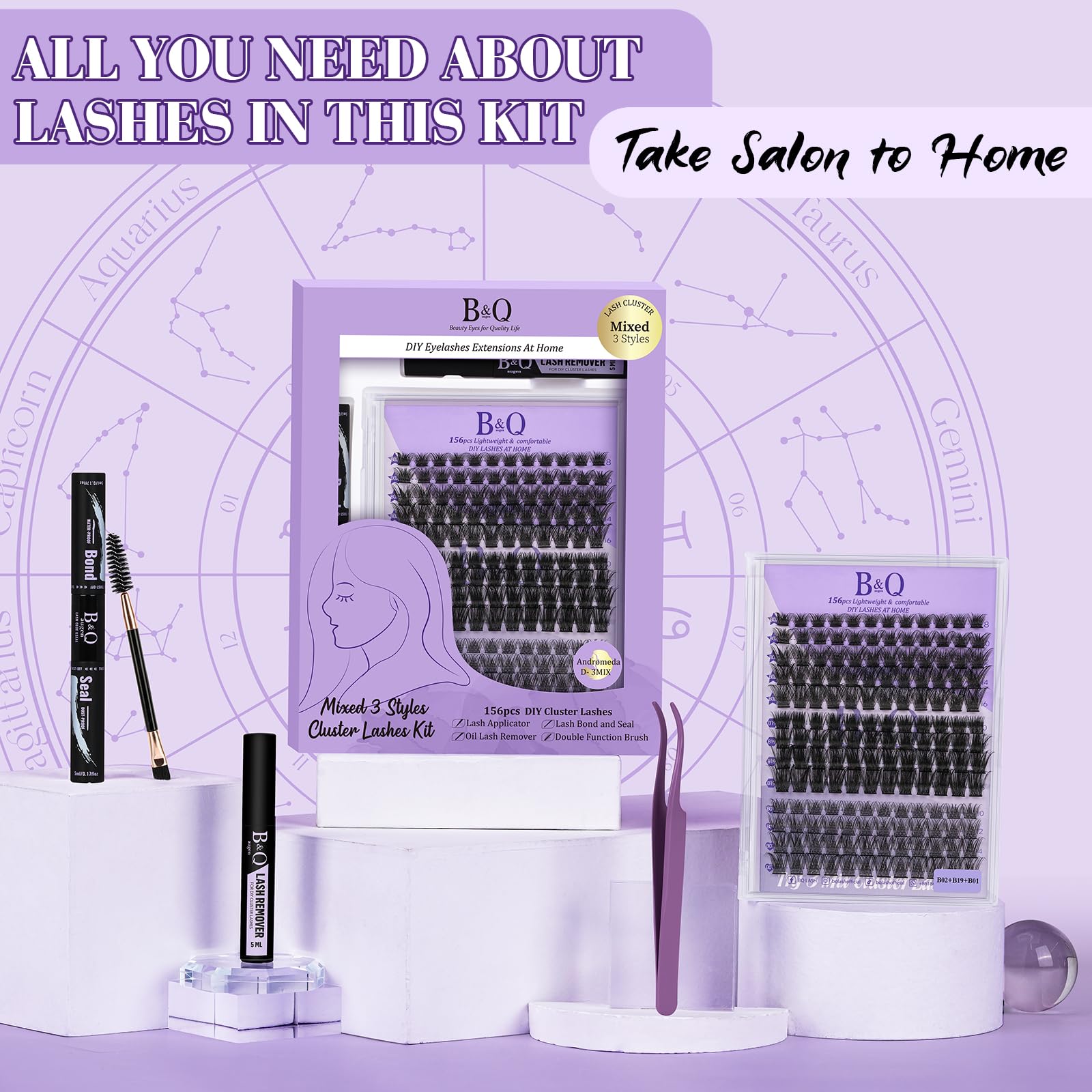 Foto 7 | Kit De Extensión De Pestañas B&qaugen Lash Clusters, 156 Unidades Con Herramientas - Venta Internacional.