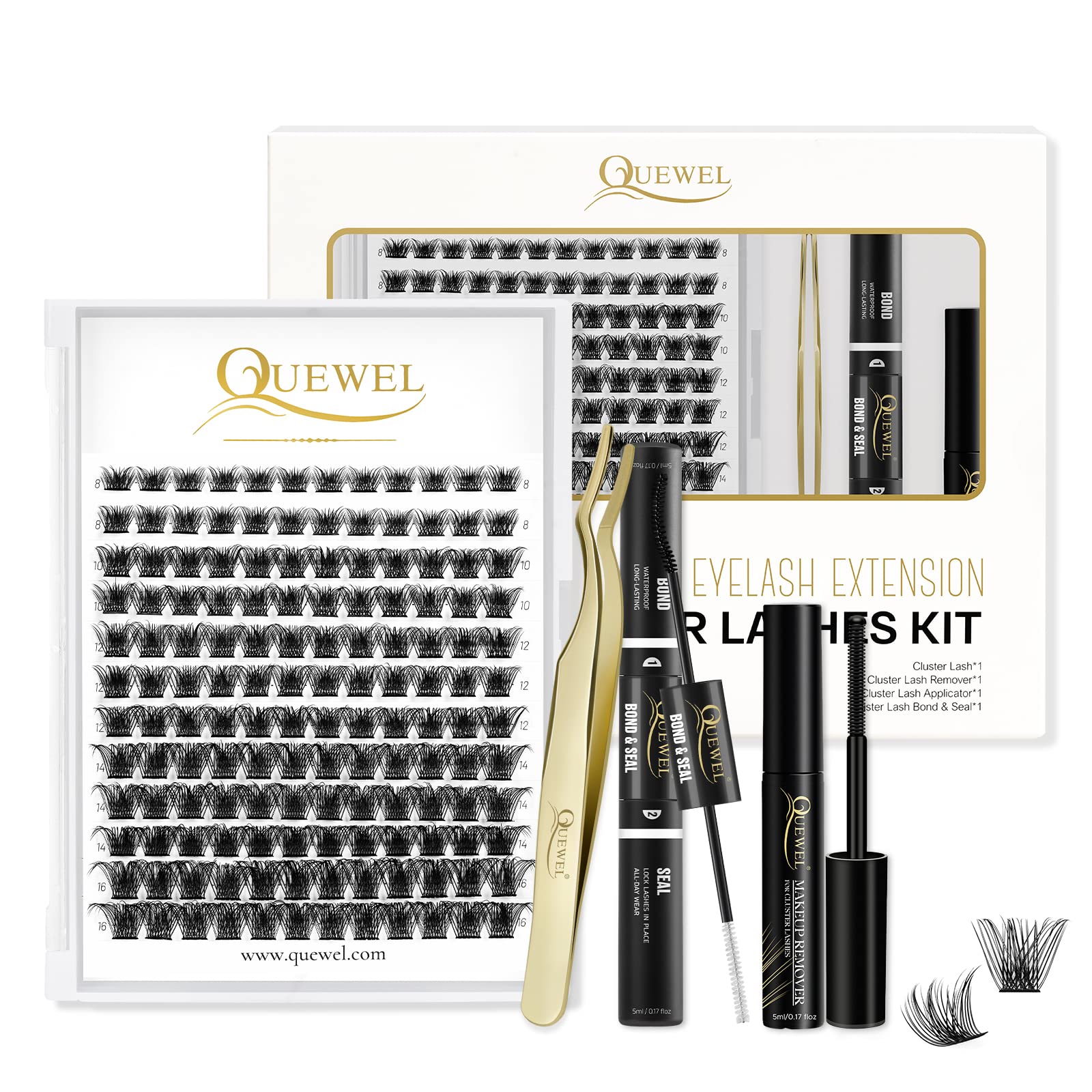 Kit De Extensiones De Pestañas Quewel Lash Clusters, 144 Unidades Con Pegamento - Venta Internacional.