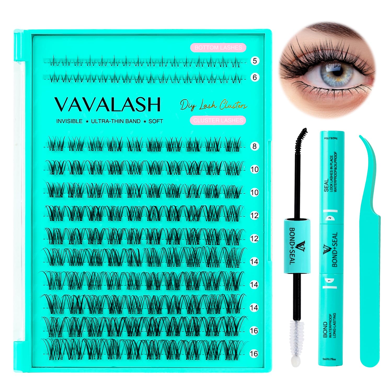 Kit De Extensión De Pestañas Vavalash Clear Band Natural Cluster Lashes - Venta Internacional.