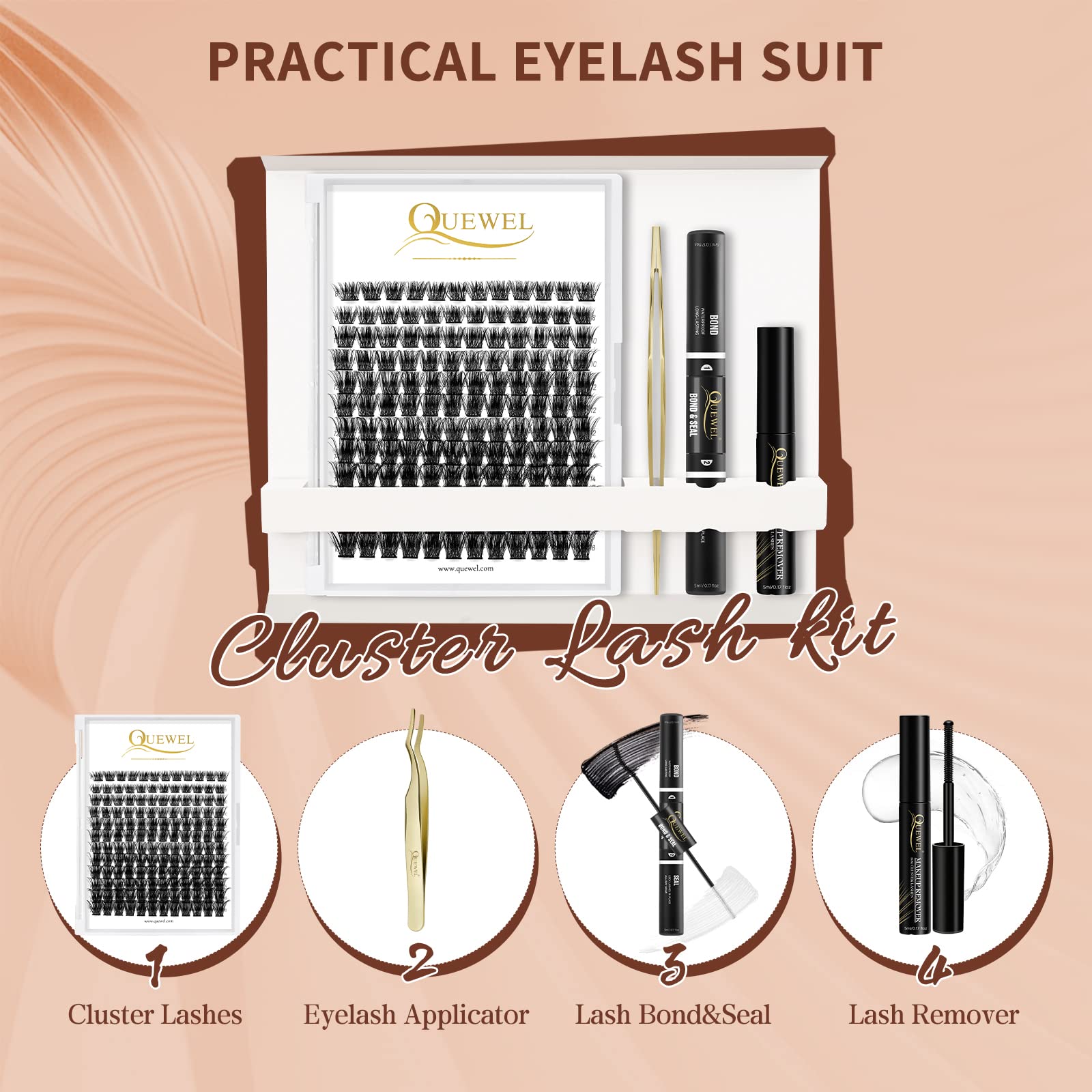 Foto 2 | Kit De Extensiones De Pestañas Quewel Lash Clusters, 144 Piezas Con Herramienta - Venta Internacional.