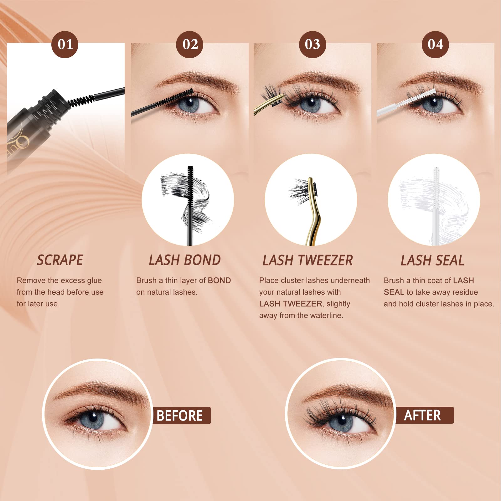 Foto 4 | Kit De Extensiones De Pestañas Quewel Lash Clusters, 144 Piezas Con Herramienta - Venta Internacional.