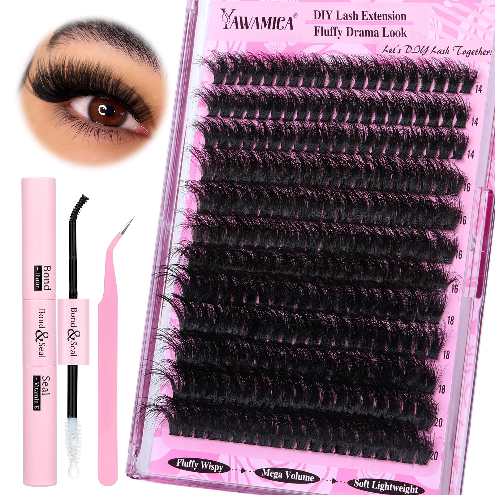 Kit De Extensión De Pestañas Yawamica Fluffy 200d, Volumen 14-20 Mm - Venta Internacional.