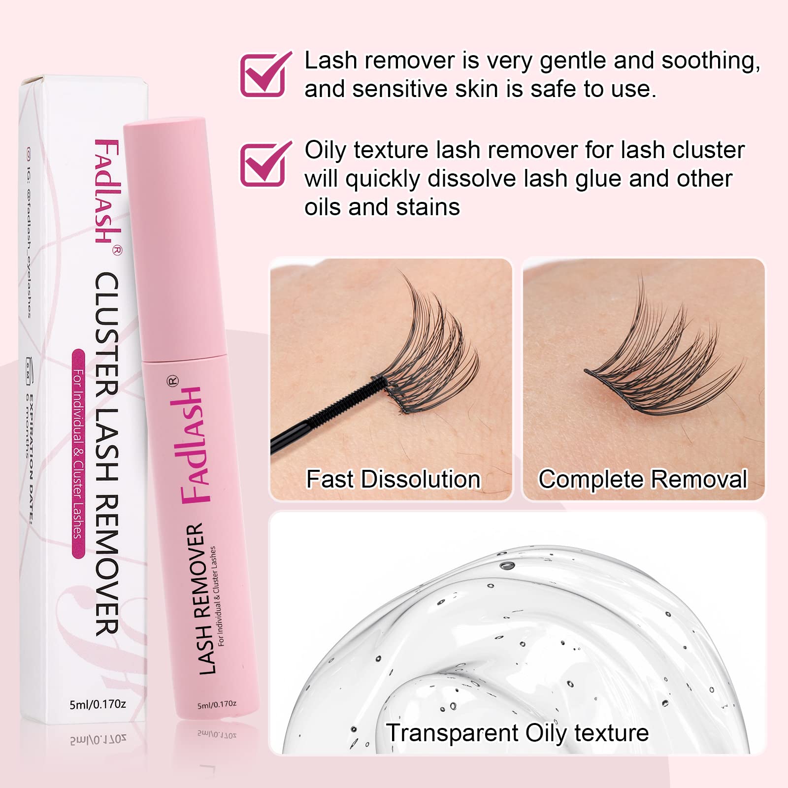 Foto 5 pulgar | Eliminador De Pegamento Para Pestañas Fadlash Cluster Lashes, 5 Ml Con Aceite Calmante - Venta Internacional.