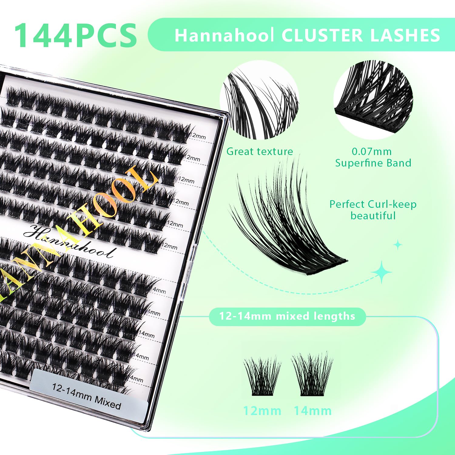 Foto 3 | Kit De Pestañas Postizas Hannahool De 12 Hileras, 12-14 Mm - Venta Internacional.