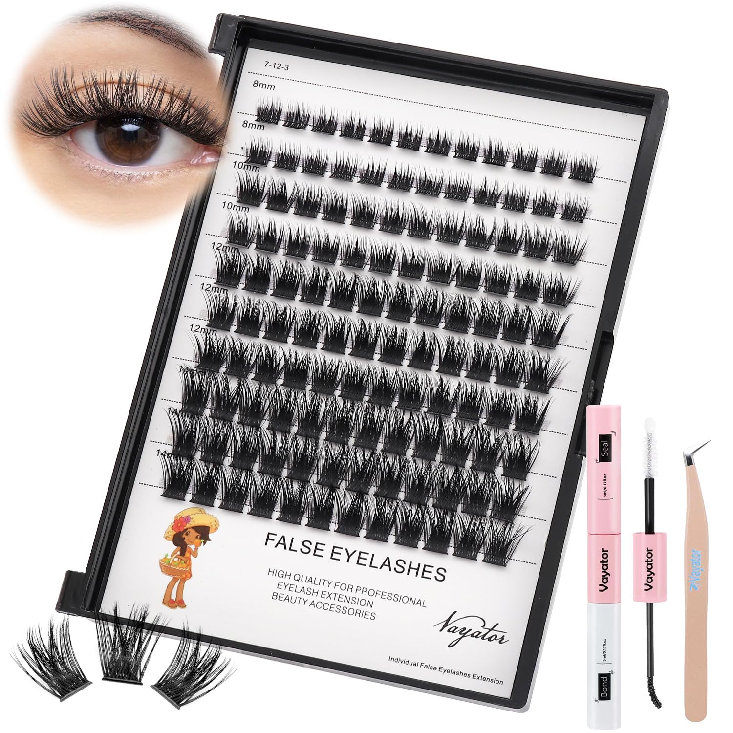 Kit De Extensión De Pestañas Vayator, Tamaño Mixto, 8-14 Mm, Con Aplicador - Venta Internacional.