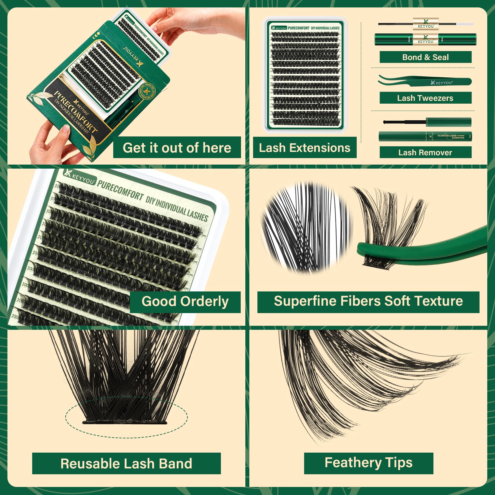 Foto 2 | Kit De Extensión De Pestañas Keyyou, 280 Unidades, Soft Clusters 100d Curl - Venta Internacional.