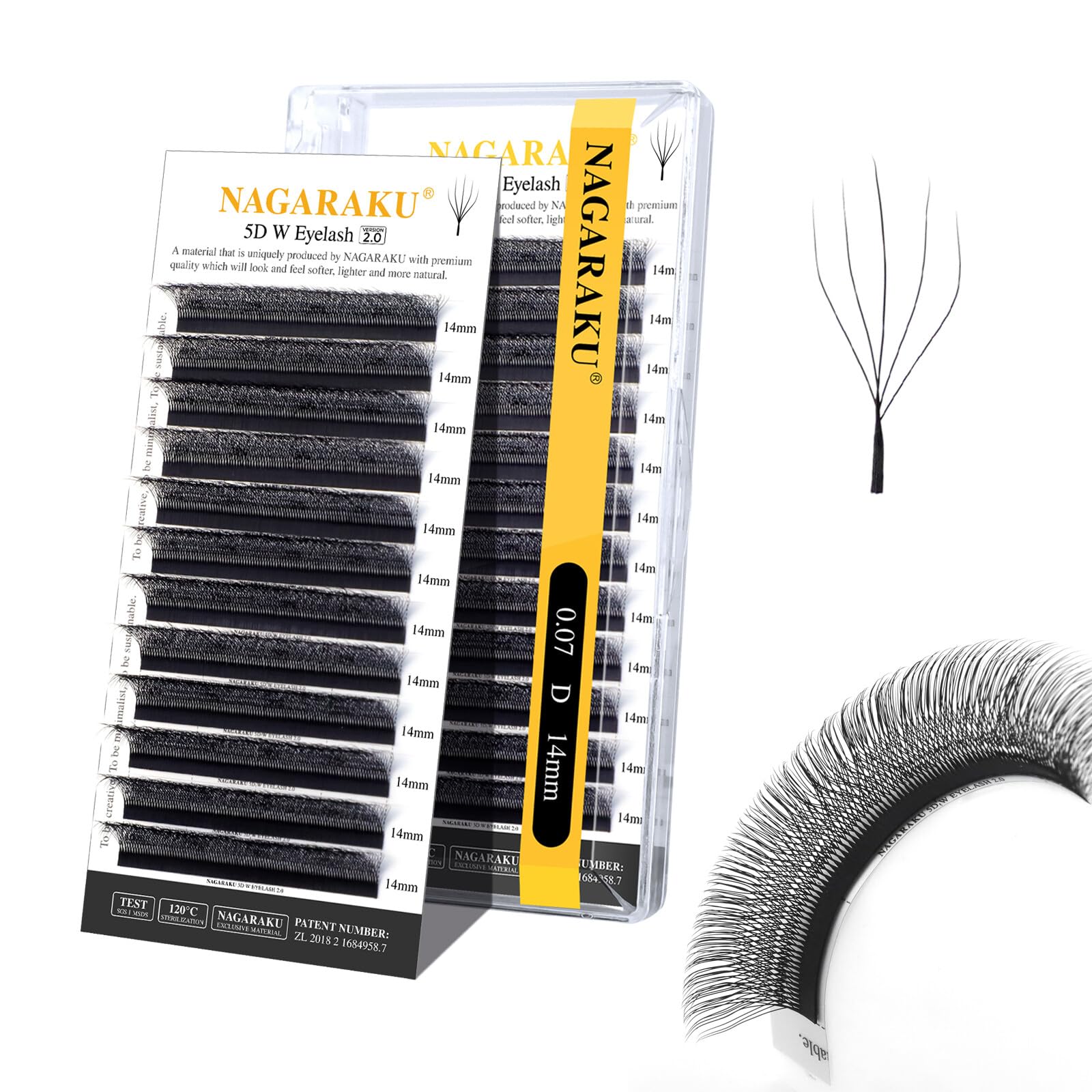 Extensión De Pestañas Nagaraku 5d En Forma De W, Versión 2.0, 0,07 Mm De Profundidad 14 Mm - Venta Internacional.