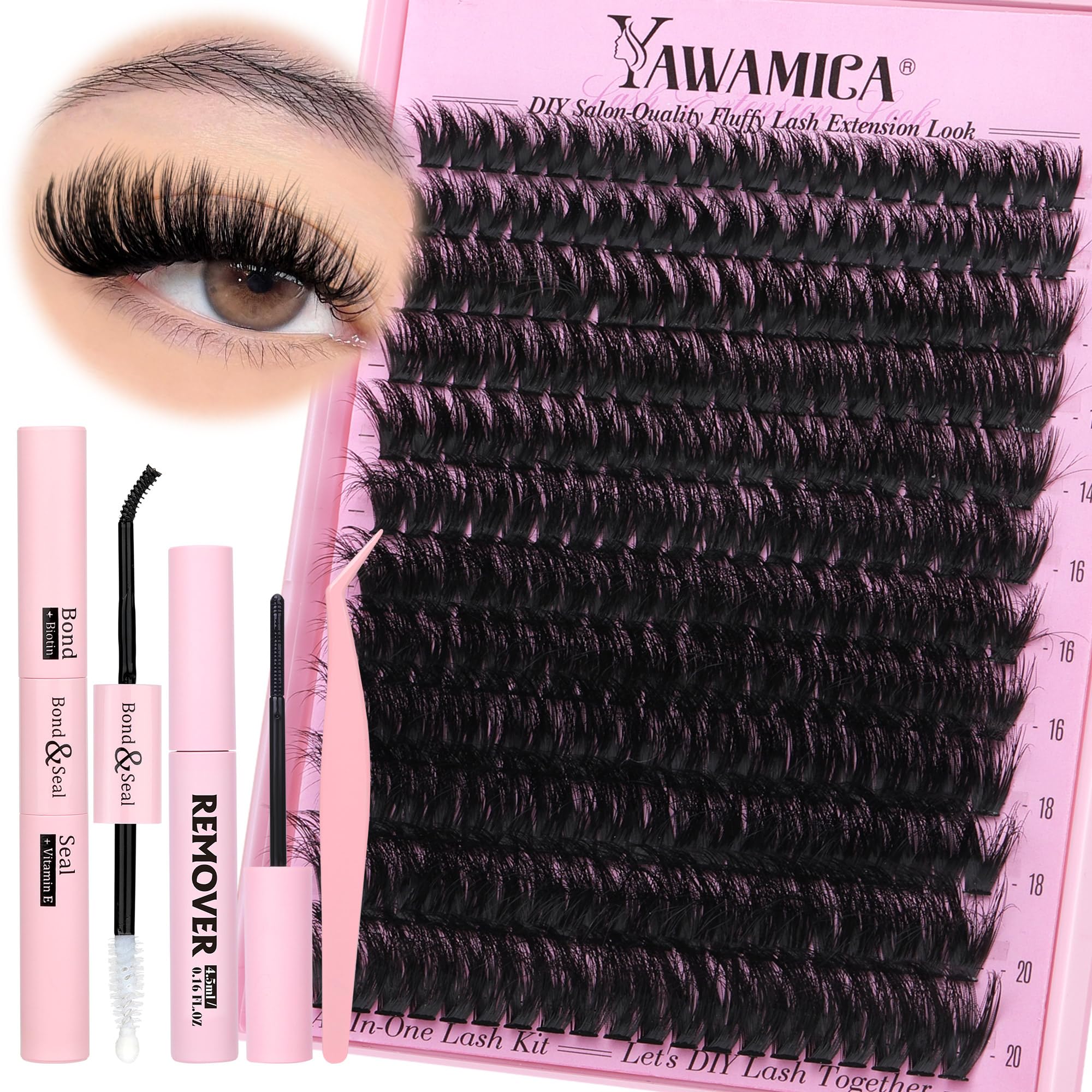 Foto 2 pulgar | Kit De Extensión De Pestañas Yawamica Fluffy Lash Clusters 12-20 Mm - Venta Internacional.