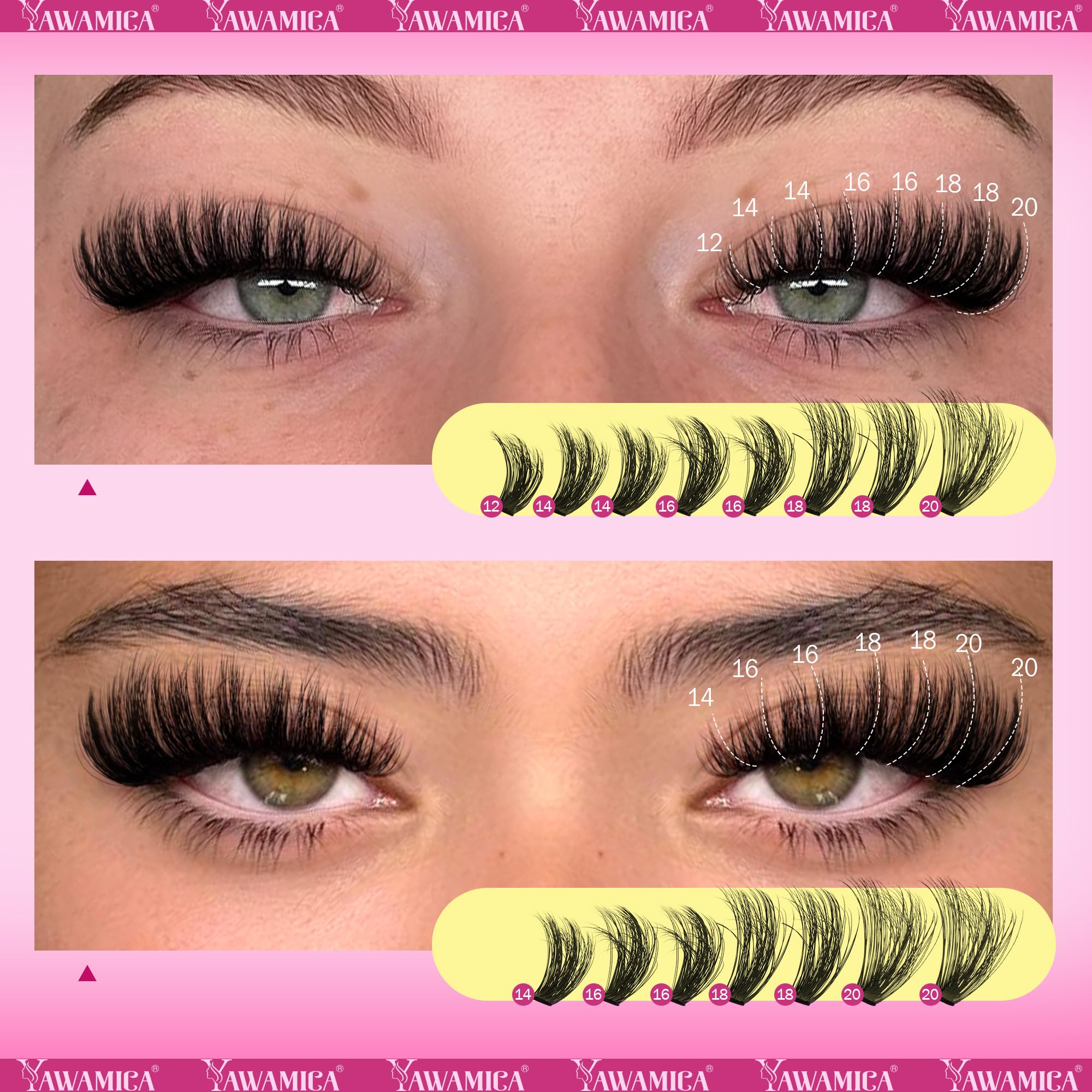 Foto 2 | Kit De Extensión De Pestañas Yawamica Fluffy Lash Clusters 12-20 Mm - Venta Internacional.