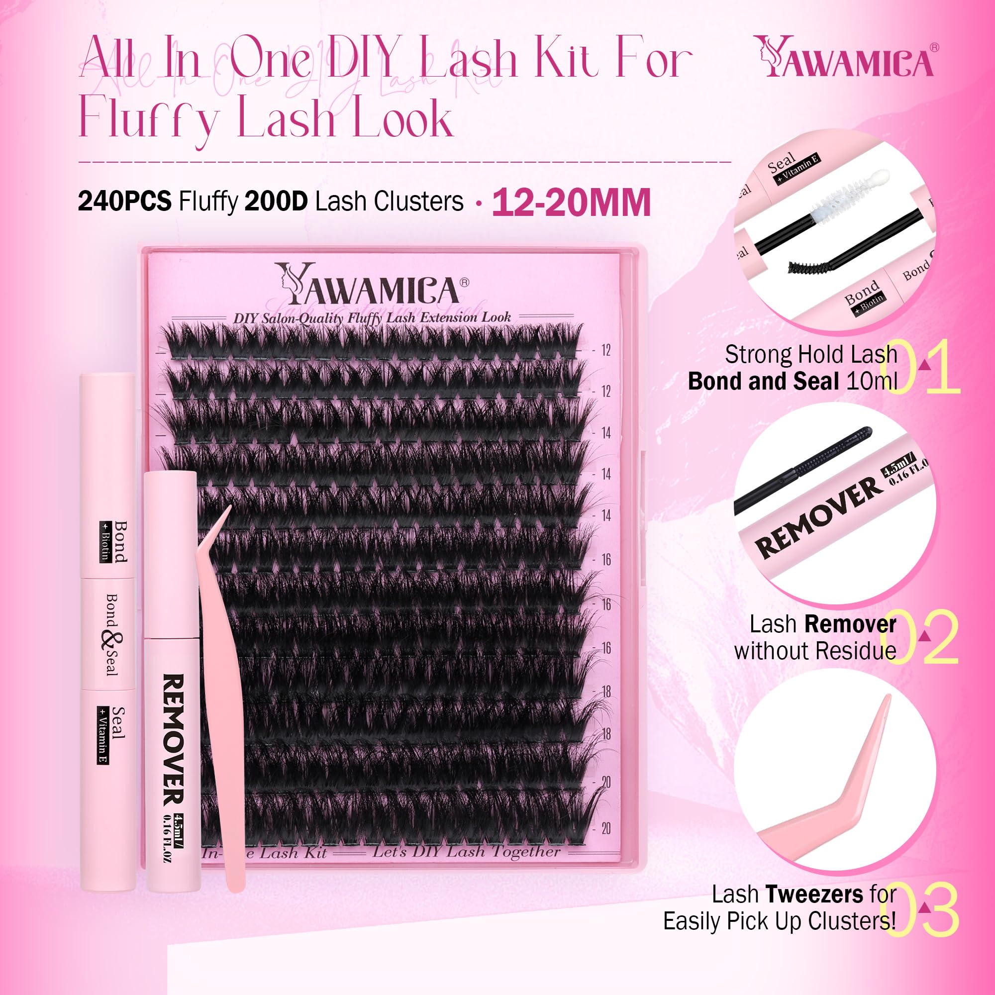 Foto 4 | Kit De Extensión De Pestañas Yawamica Fluffy Lash Clusters 12-20 Mm - Venta Internacional.