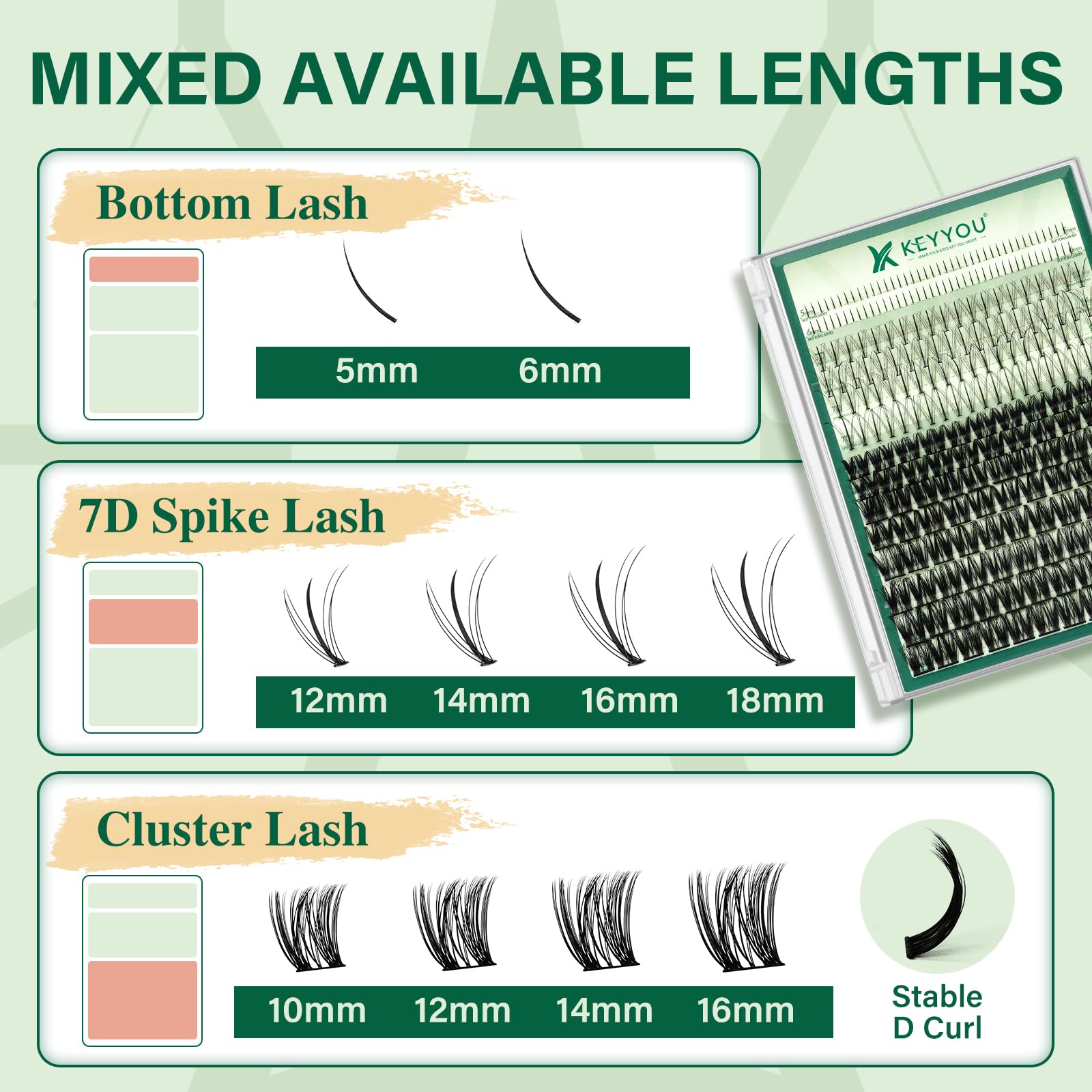 Foto 5 pulgar | Kit De Extensión De Pestañas Keyyou Mixed De 5 A 16 Mm Con Pestañas Inferiores - Venta Internacional.