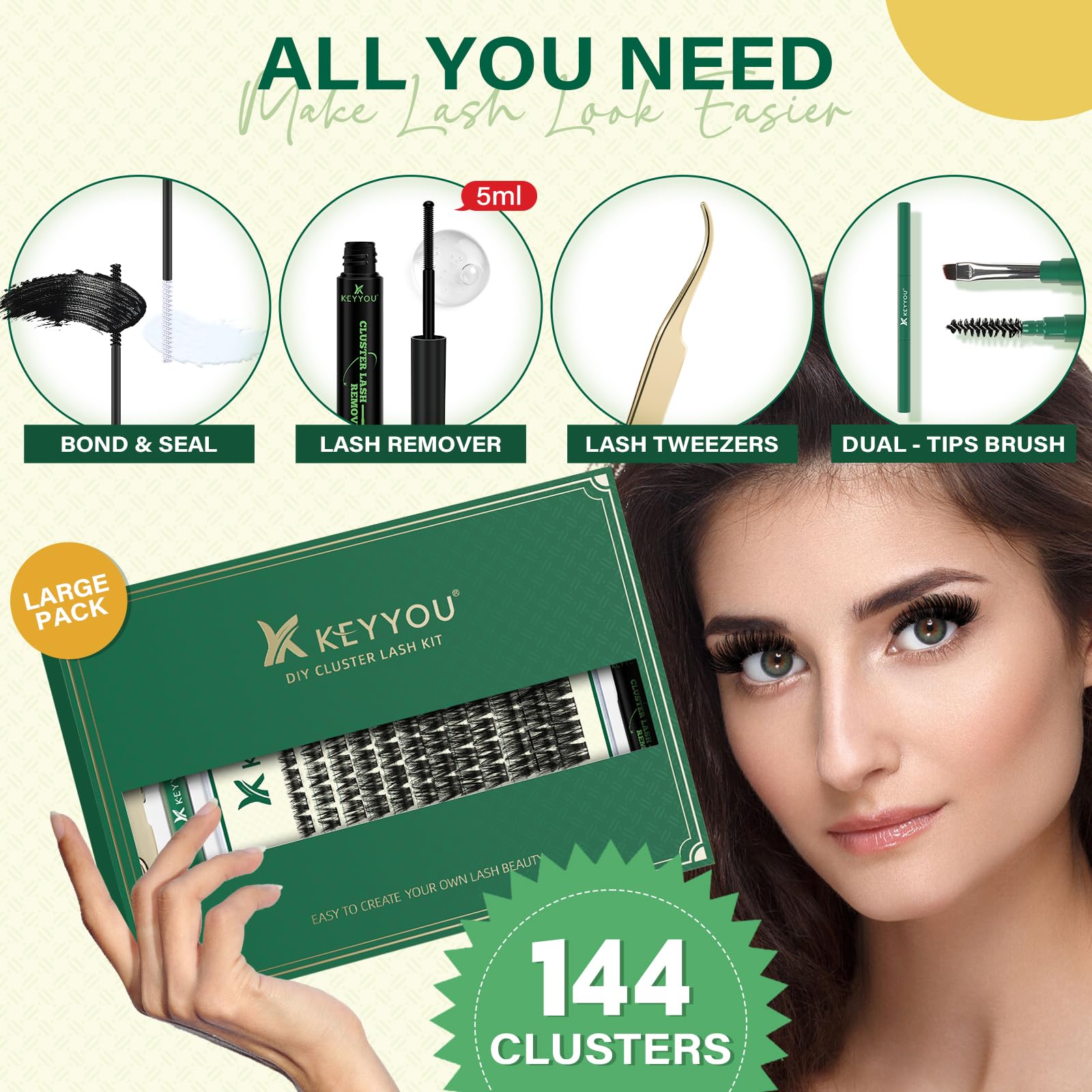 Foto 2 | Kit De Extensión De Pestañas Keyyou, 144 Unidades, Racimos Con Herramientas, Kit Y40 - Venta Internacional.