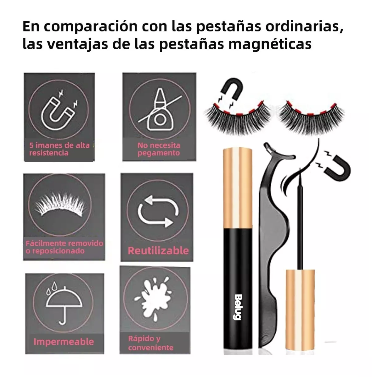 Foto 6 pulgar | Kit De Pestañas Magnéticas 3d Impermeables 10 Pares Belug Negro