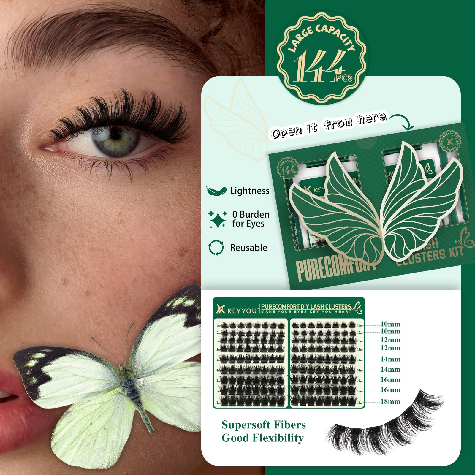 Foto 3 | Kit De Extensión De Pestañas Keyyou, 144 Unidades, Pestañas Gruesas Y Supersuaves - Venta Internacional.