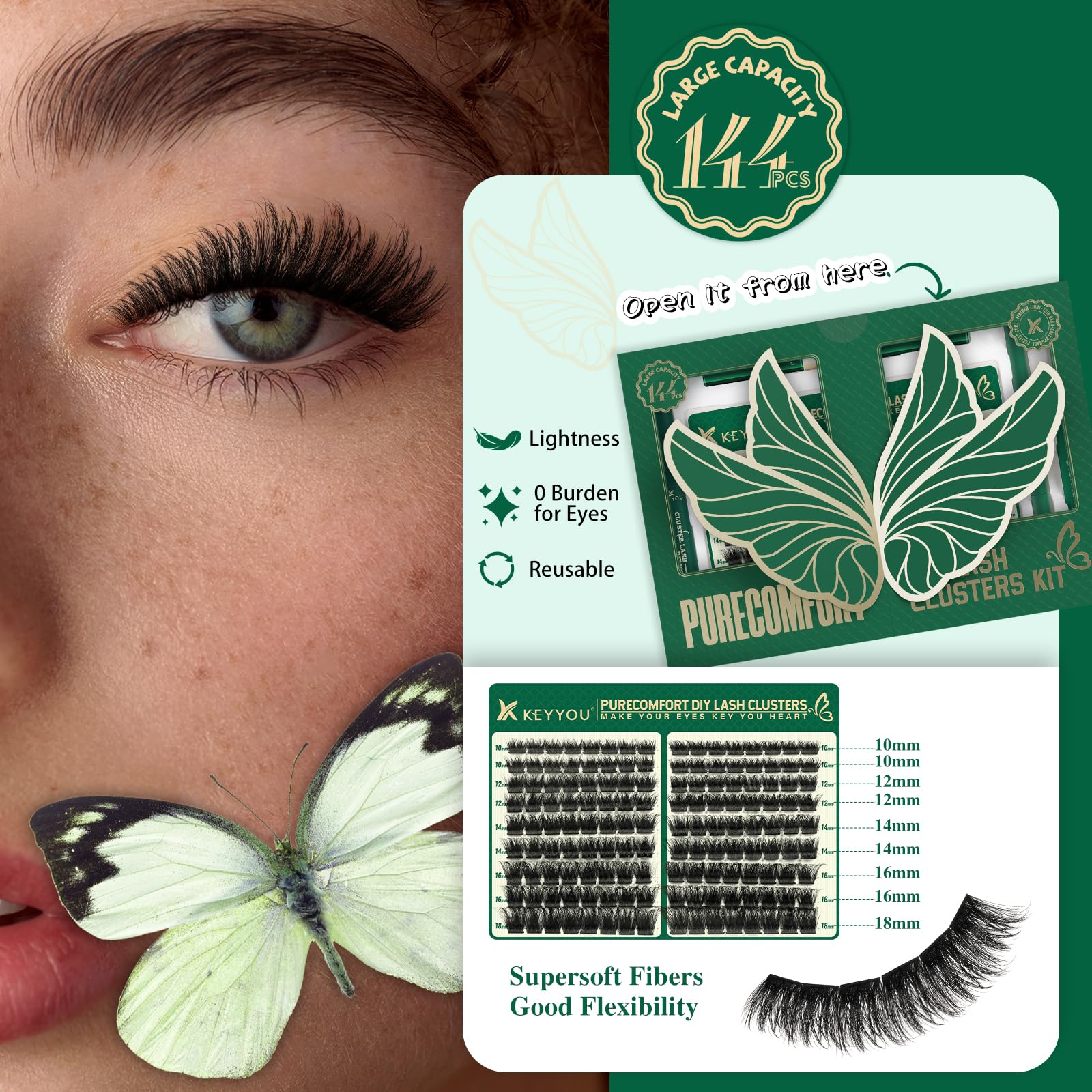 Foto 3 | Kit De Extensión De Pestañas Keyyou, 144 Unidades, Pestañas Gruesas Y Supersuaves - Venta Internacional.