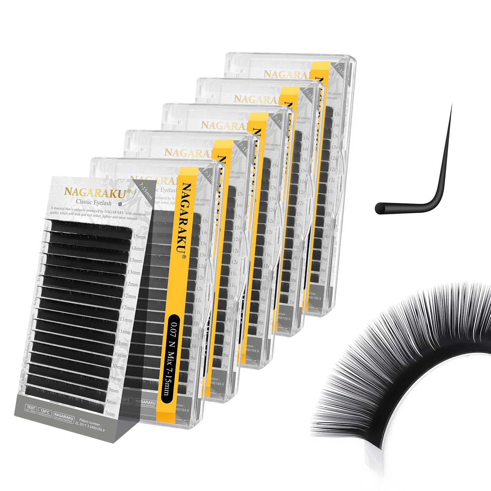 Extensiones De Pestañas Nagaraku, 5 Bandejas Individuales, -0.07n Mix7-15 - Venta Internacional.