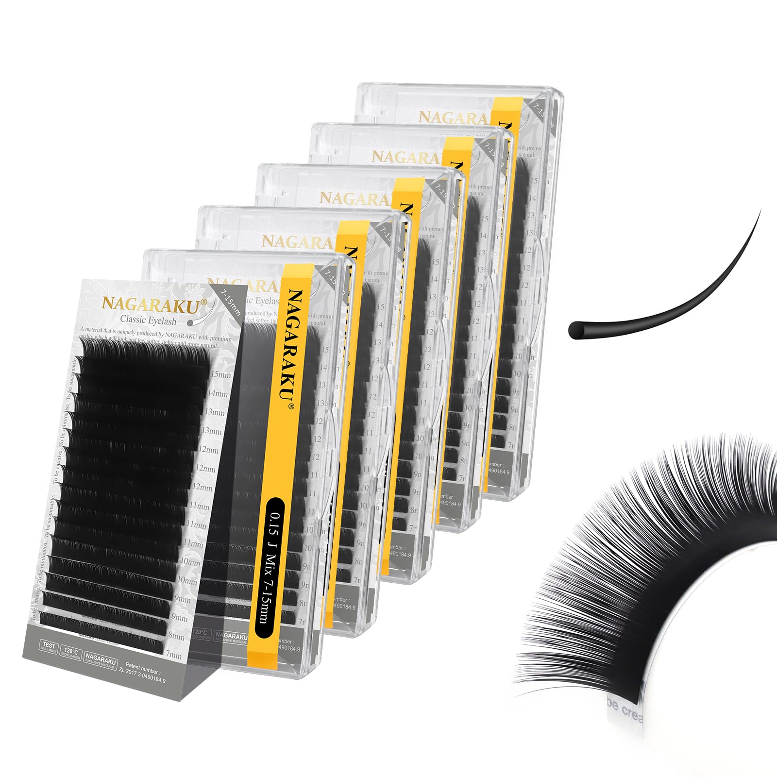 Extensiones De Pestañas Nagaraku, 5 Bandejas Individuales, -0,15j Mix7-15 - Venta Internacional.