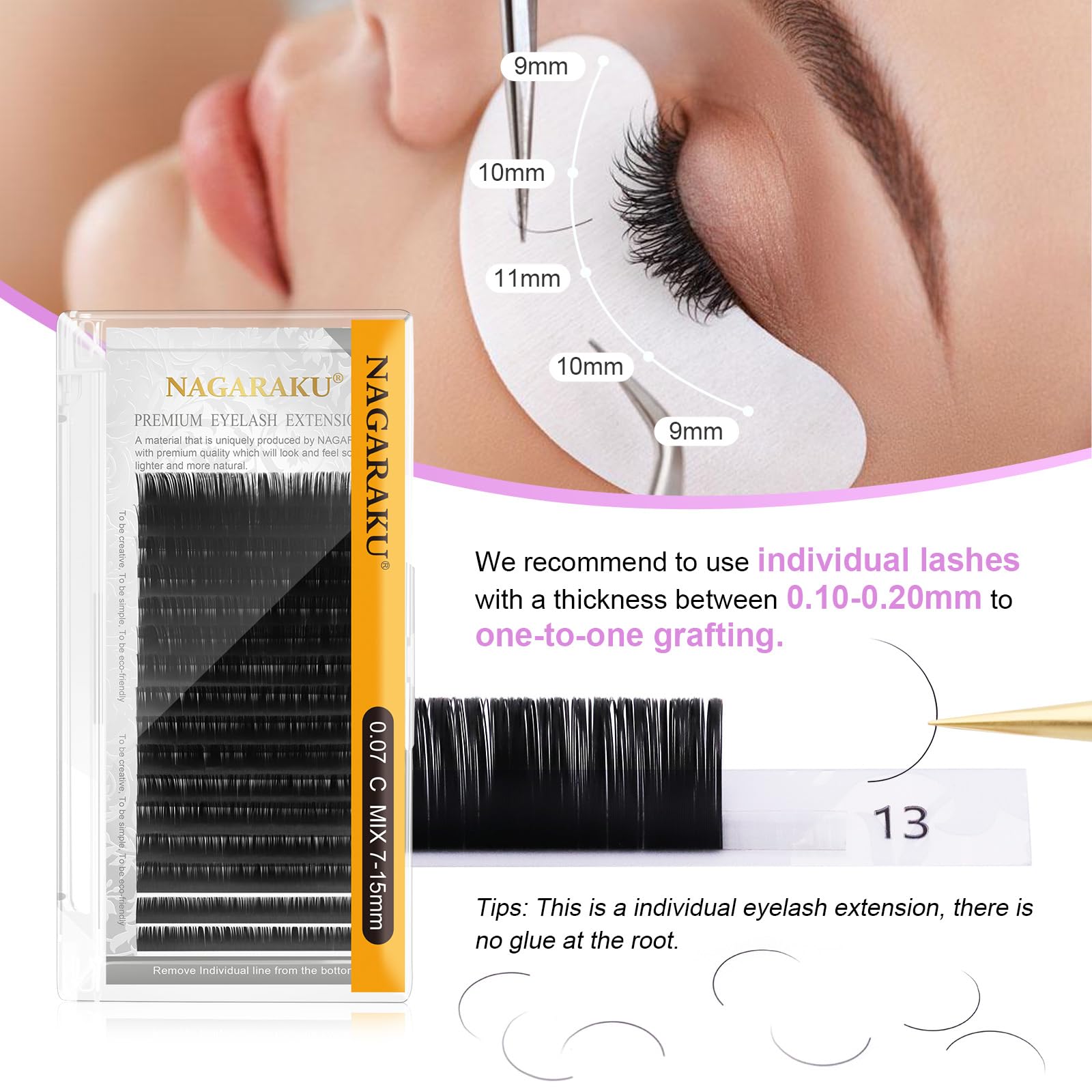 Foto 4 | Extensiones De Pestañas Nagaraku, 5 Bandejas Individuales, -0,15j Mix7-15 - Venta Internacional.