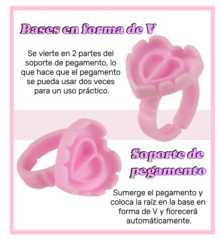 Foto 4 pulgar | 100 Anillos Con Division Para Pestañas Mink Adhesivo,corazon