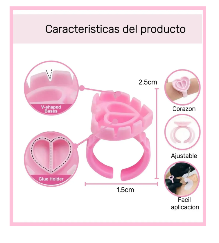 Foto 6 pulgar | 100 Anillos Con Division Para Pestañas Mink Adhesivo,corazon