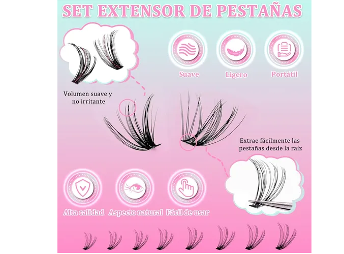 Foto 5 pulgar | Kit Pestañas Postizas 280  Extensiones 30d 40d 10~14mm