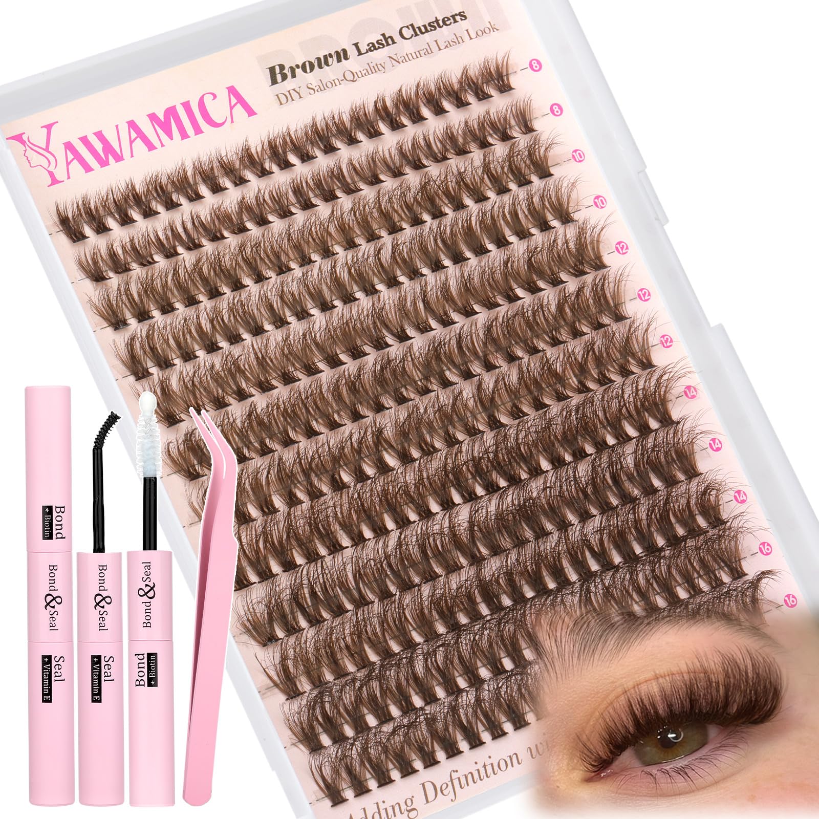Foto 2 pulgar | Kit De Extensión De Pestañas Yawamica Brown Lash Clusters 10-16 Mm - Venta Internacional.