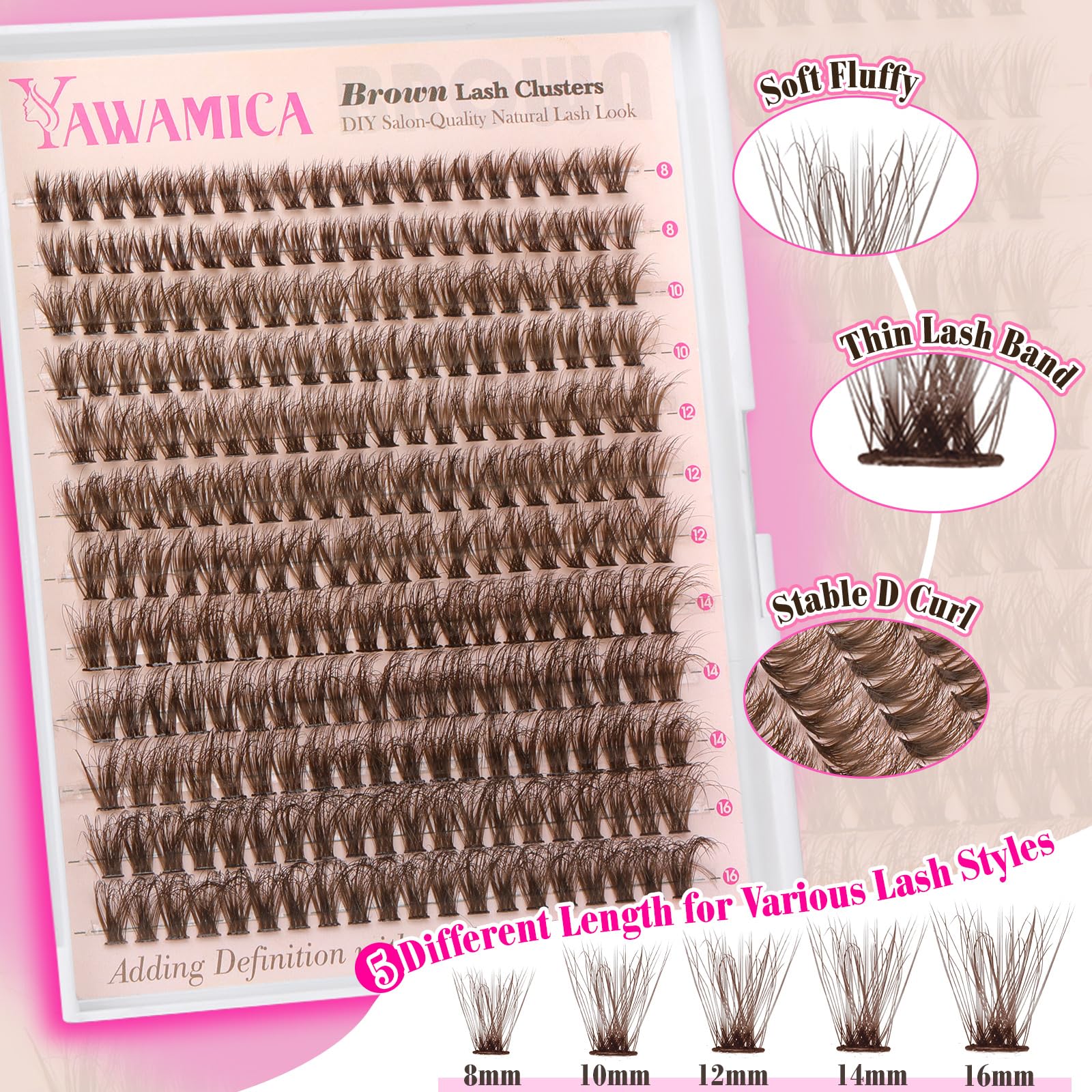 Foto 4 pulgar | Kit De Extensión De Pestañas Yawamica Brown Lash Clusters 10-16 Mm - Venta Internacional.