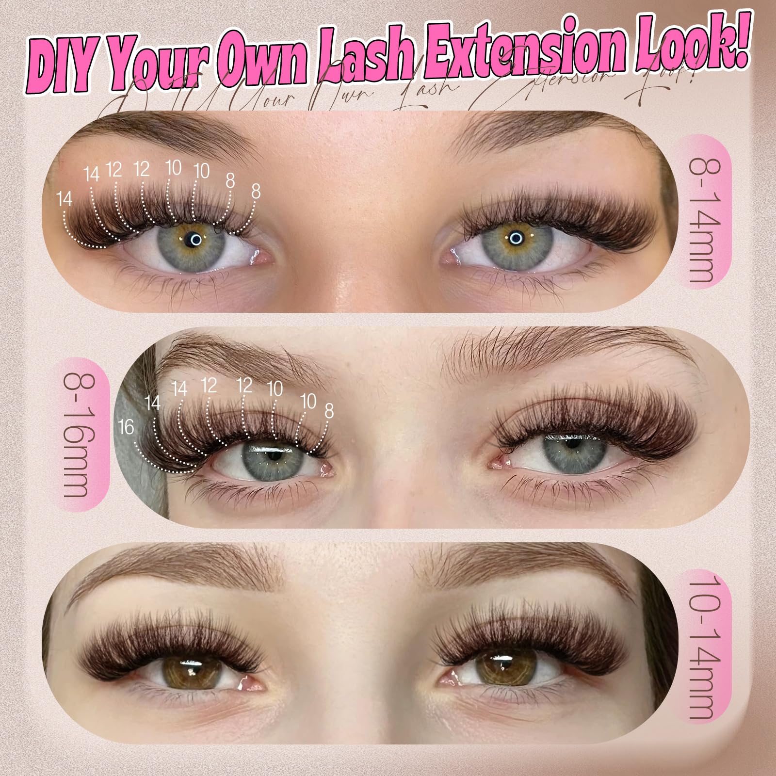 Foto 5 pulgar | Kit De Extensión De Pestañas Yawamica Brown Lash Clusters 10-16 Mm - Venta Internacional.