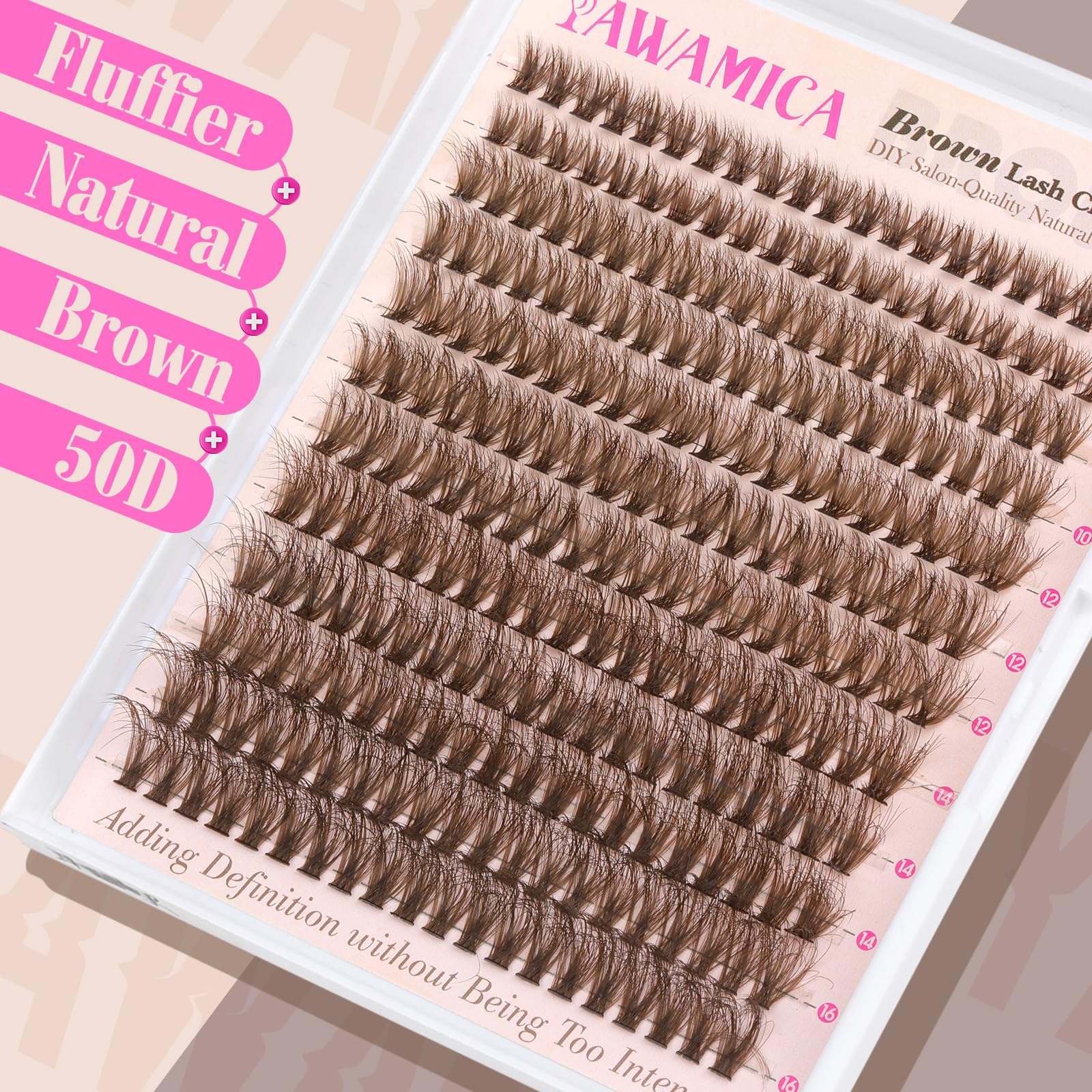 Foto 8 pulgar | Kit De Extensión De Pestañas Yawamica Brown Lash Clusters 10-16 Mm - Venta Internacional.