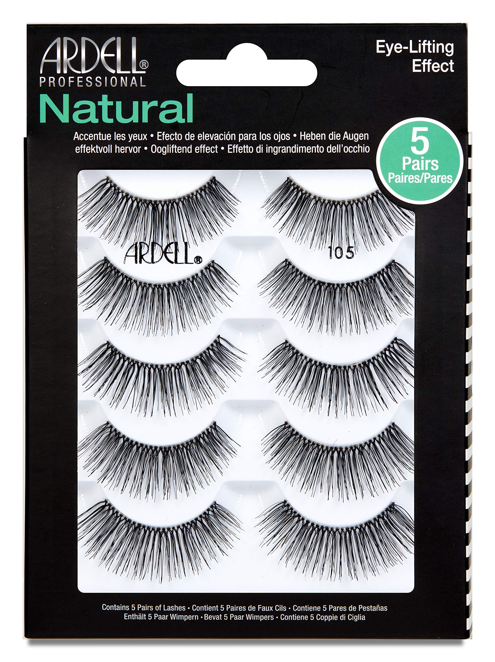 Pestañas Postizas Ardell Natural 105 Negras, Paquete De 5 Pares - Venta Internacional.