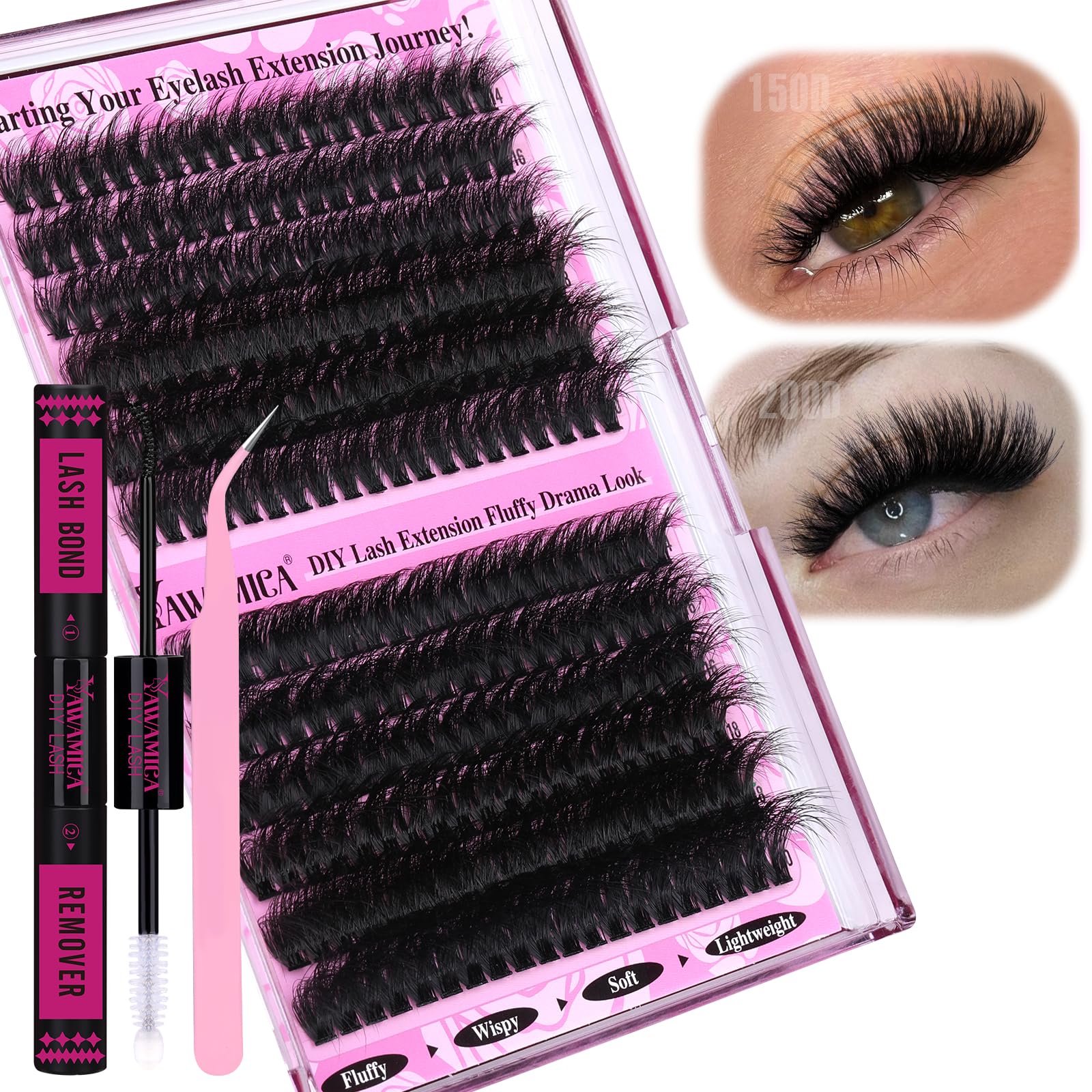 Foto 2 pulgar | Kit De Extensión De Pestañas Yawamica Fluffier Lash Clusters 150d+200d - Venta Internacional.