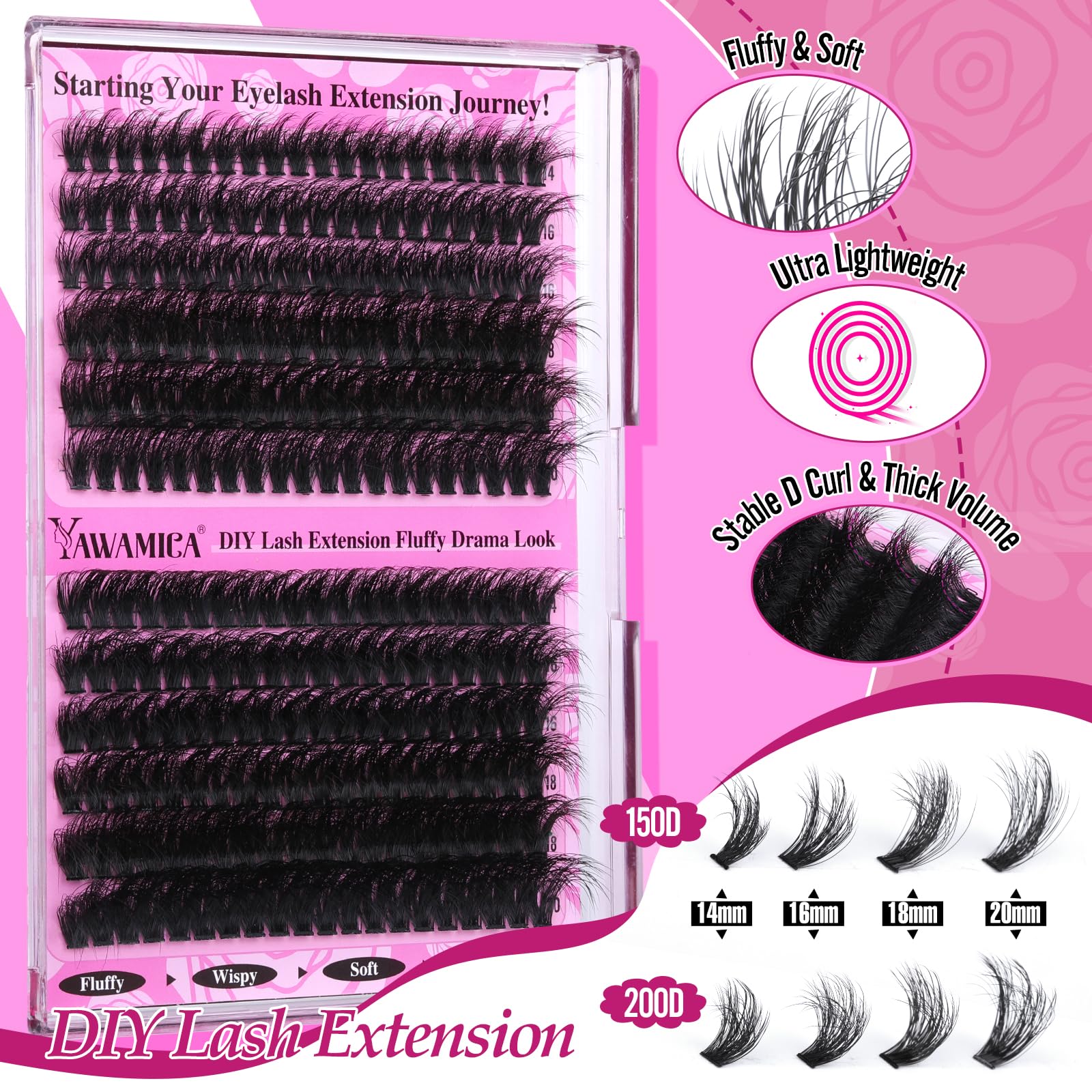 Foto 5 pulgar | Kit De Extensión De Pestañas Yawamica Fluffier Lash Clusters 150d+200d - Venta Internacional.