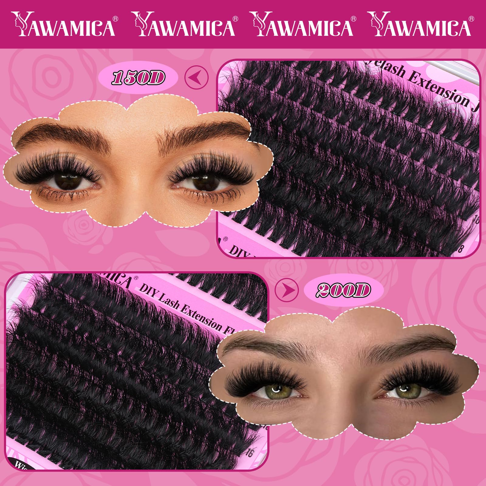 Foto 5 | Kit De Extensión De Pestañas Yawamica Fluffier Lash Clusters 150d+200d - Venta Internacional.