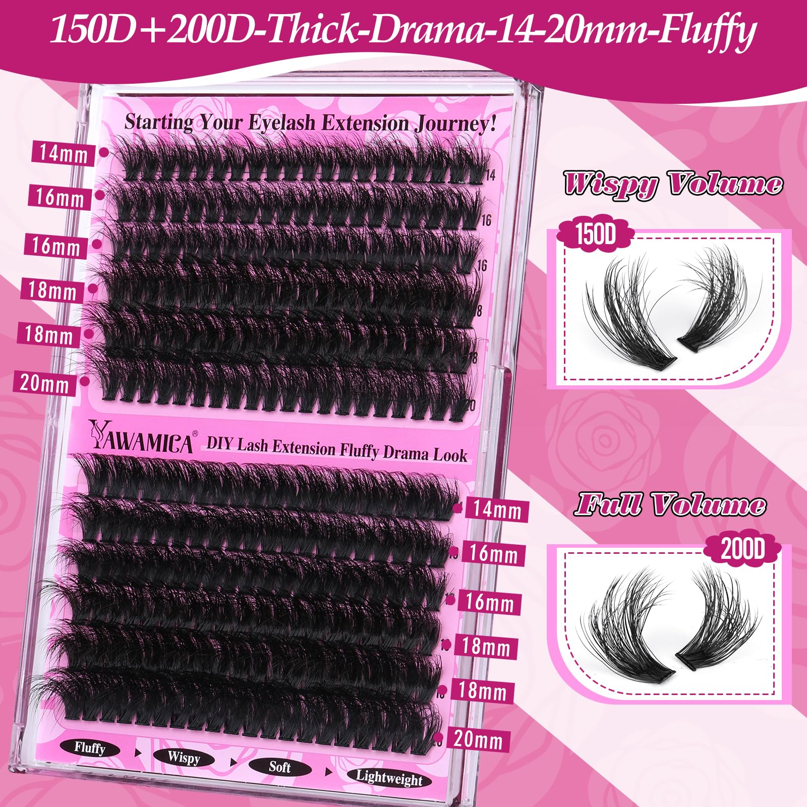 Foto 6 | Kit De Extensión De Pestañas Yawamica Fluffier Lash Clusters 150d+200d - Venta Internacional.
