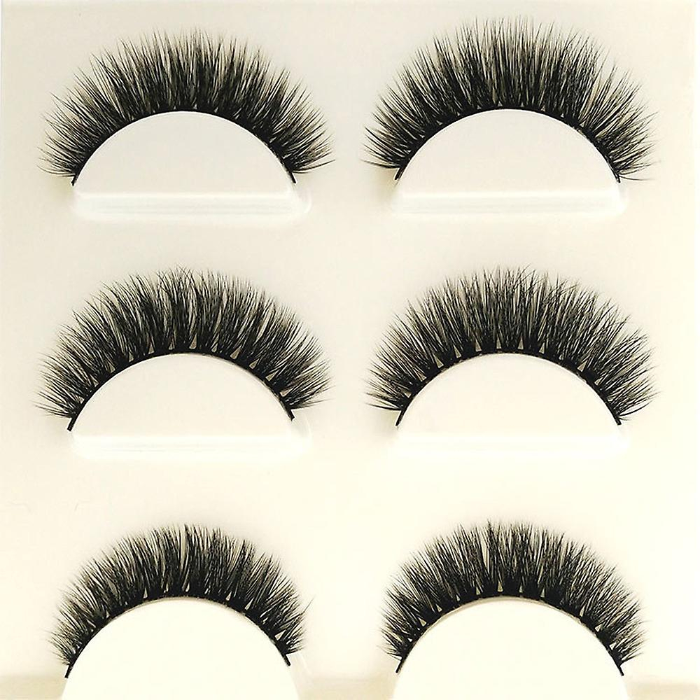 Pestañas Postizas Huoguo 3d  Largas  Naturales  Hechas A Mano  Negras (3 Pares) - Venta Internacional.