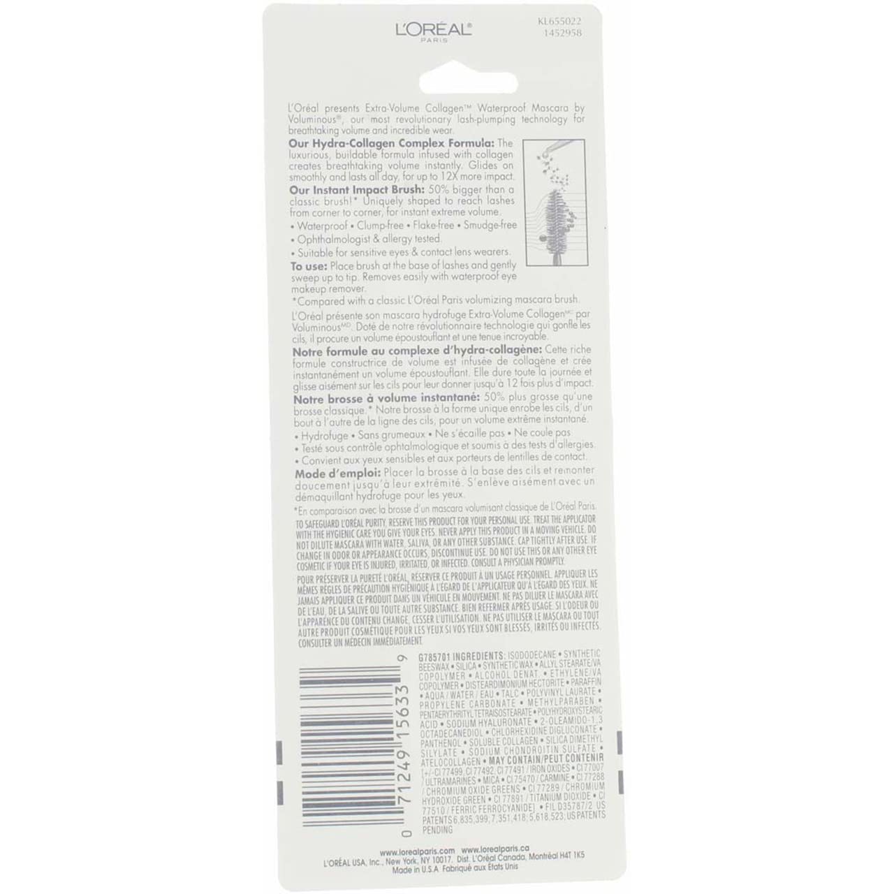 Foto 4 pulgar | Máscara L'oréal Paris Voluminous Extra Volume Collagen 695 Blackest Black Waterproof (paquete De 2) - Venta Internac